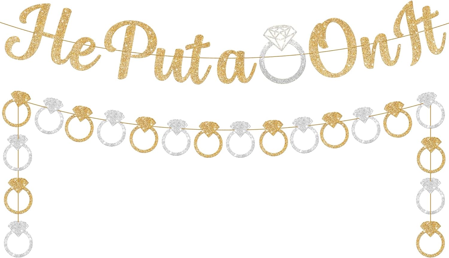 KatchOn, Cartel con purpurina, dorado, con el texto en inglés “He Put A Ring On It” con bonito globo de anillo de diamantes, paquete de 2 globos de