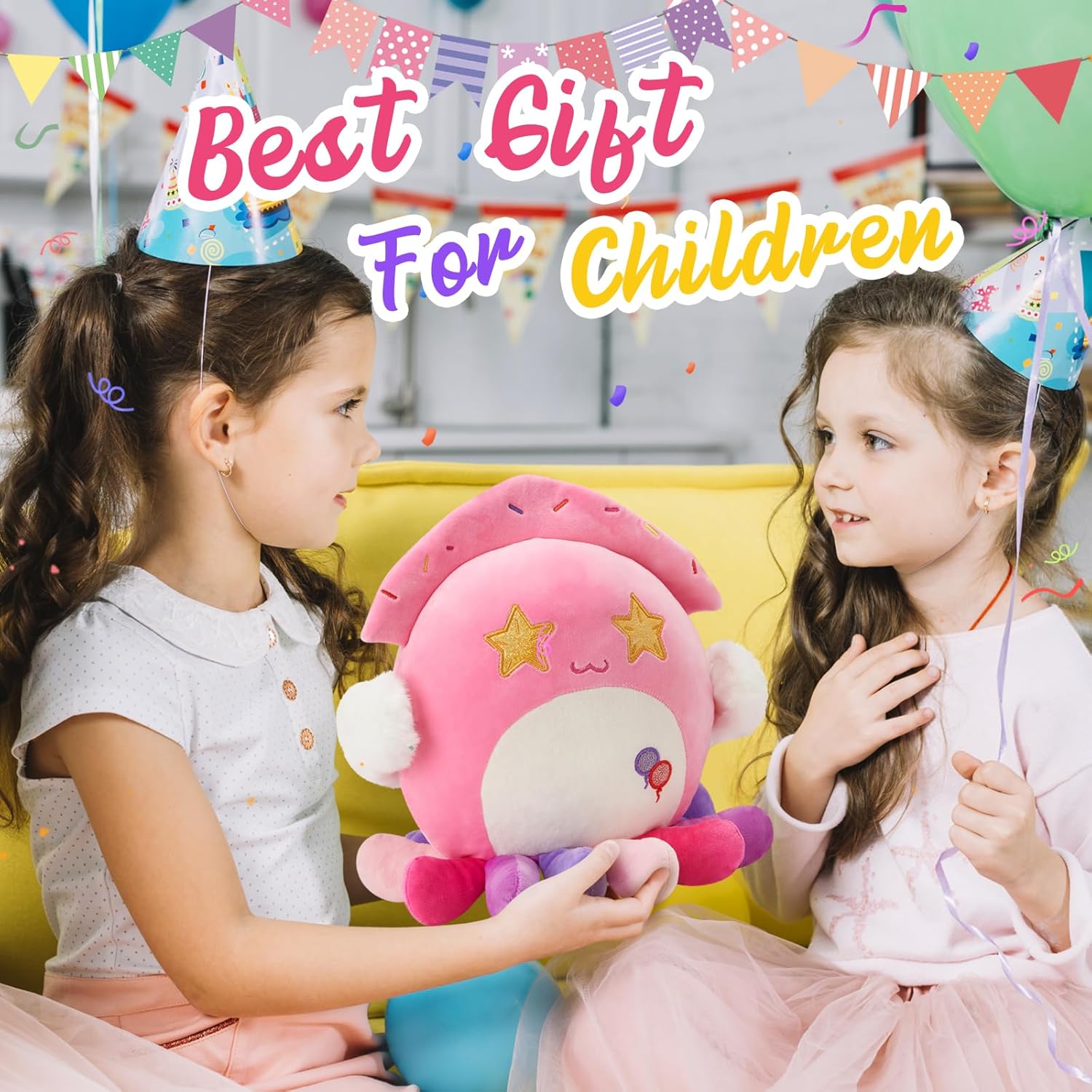 Houwsbaby Almohada de peluche de calamar de fiesta de 12 pulgadas, peluche de pulpo rosa, vida marina del océano, juguetes de animales de peluche de