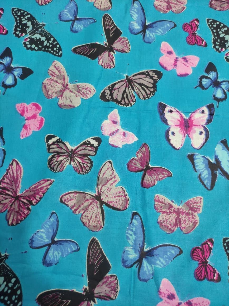 Tela india 100% algodón de 5 yardas, serigrafía, diseño floral y floral, tela para costura, manualidades y costura, 5 yardas (turquesa)