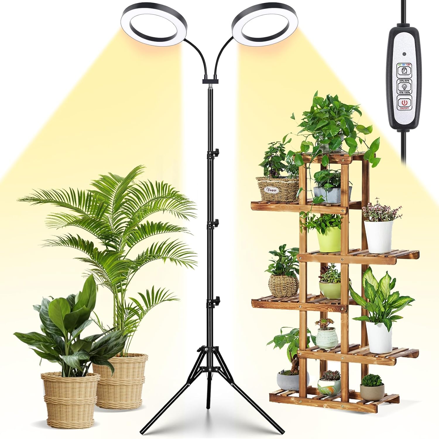 LORDEM Luz de cultivo para plantas de interior, luz de planta de doble cabezal para plantas de crecimiento, lámpara de crecimiento de espectro
