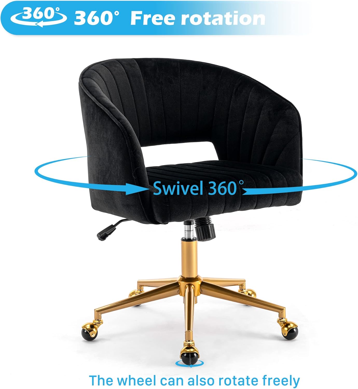 Silla de oficina en casa, silla giratoria de terciopelo para escritorio, sillón tapizado moderno con base dorada para niñas y mujeres, asiento de
