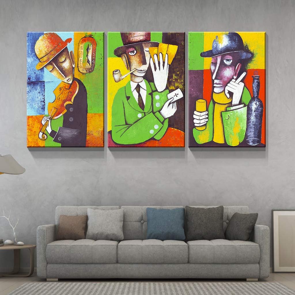 Denozer – 3 piezas de lienzo de arte abstracto para pared, arte abstracto de personajes, decoración de pared occidental vintage para sala de estar,