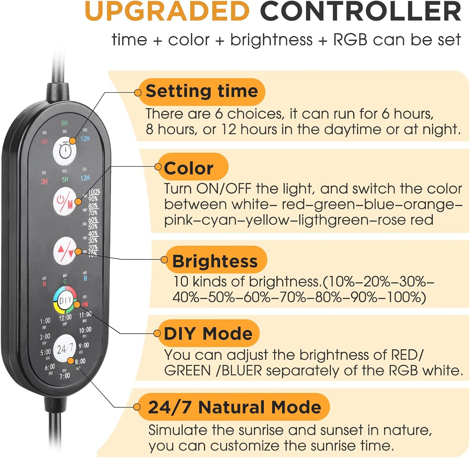 hygger Luz LED de acuario de 10 W para plantas, luz de tanque de peces de espectro completo con temporizador de encendidoapagado automático,