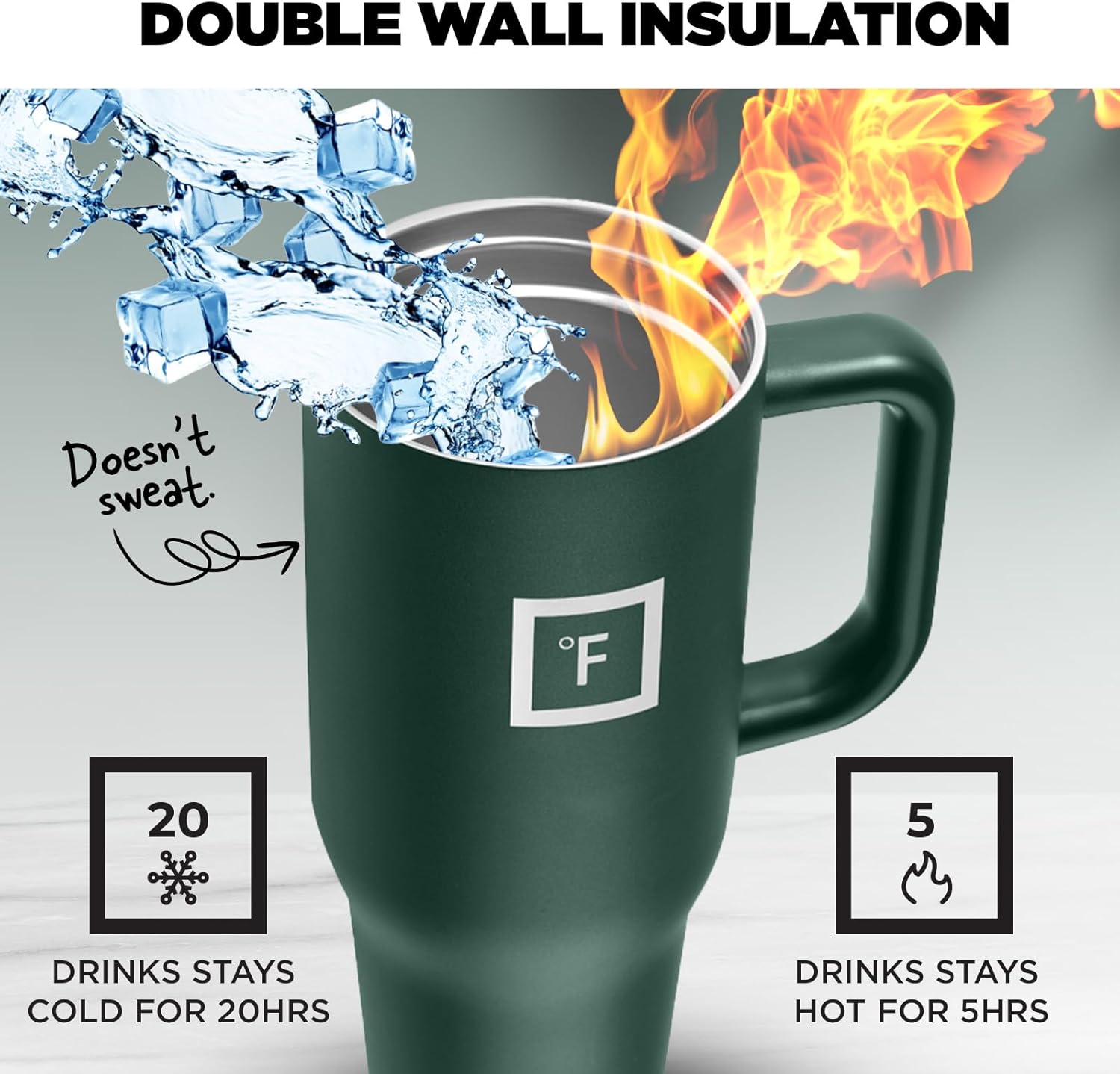 IRON FLASK Co-Pilot – Vaso aislado con popote y tapas abatibles, botella portavasos, para bebidas calientes y frías, a prueba de fugas, agua, taza