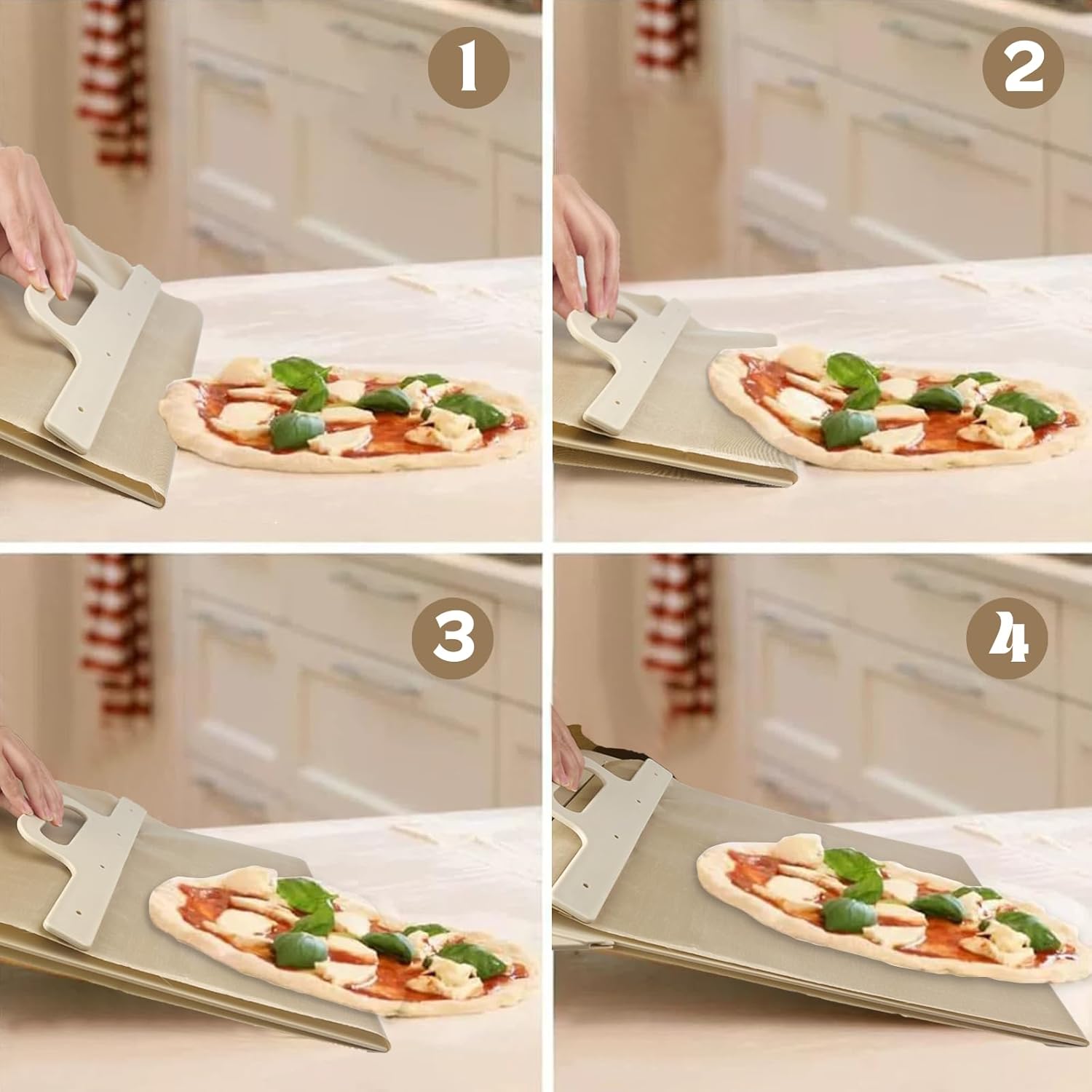 Coocake Pala deslizante de pizza de 12 pulgadas con mango y paño para hornear, cáscara de pizza antiadherente para transferencia de masa de pan,