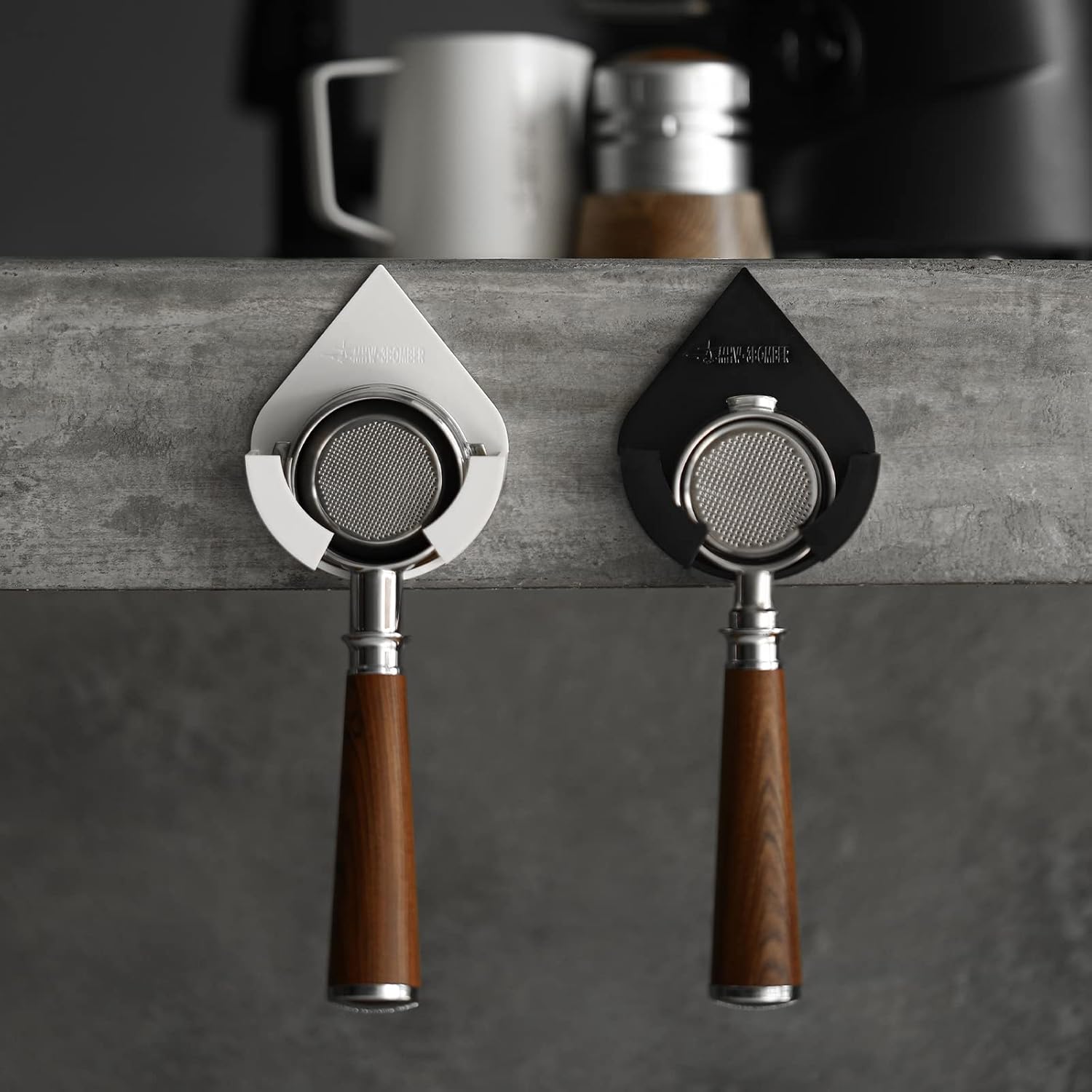 MHW-3BOMBER Portafiltro de café para pared, 2 piezas de soporte para portafiltros de café, filtro de máquina de café expreso, soporte montado en la