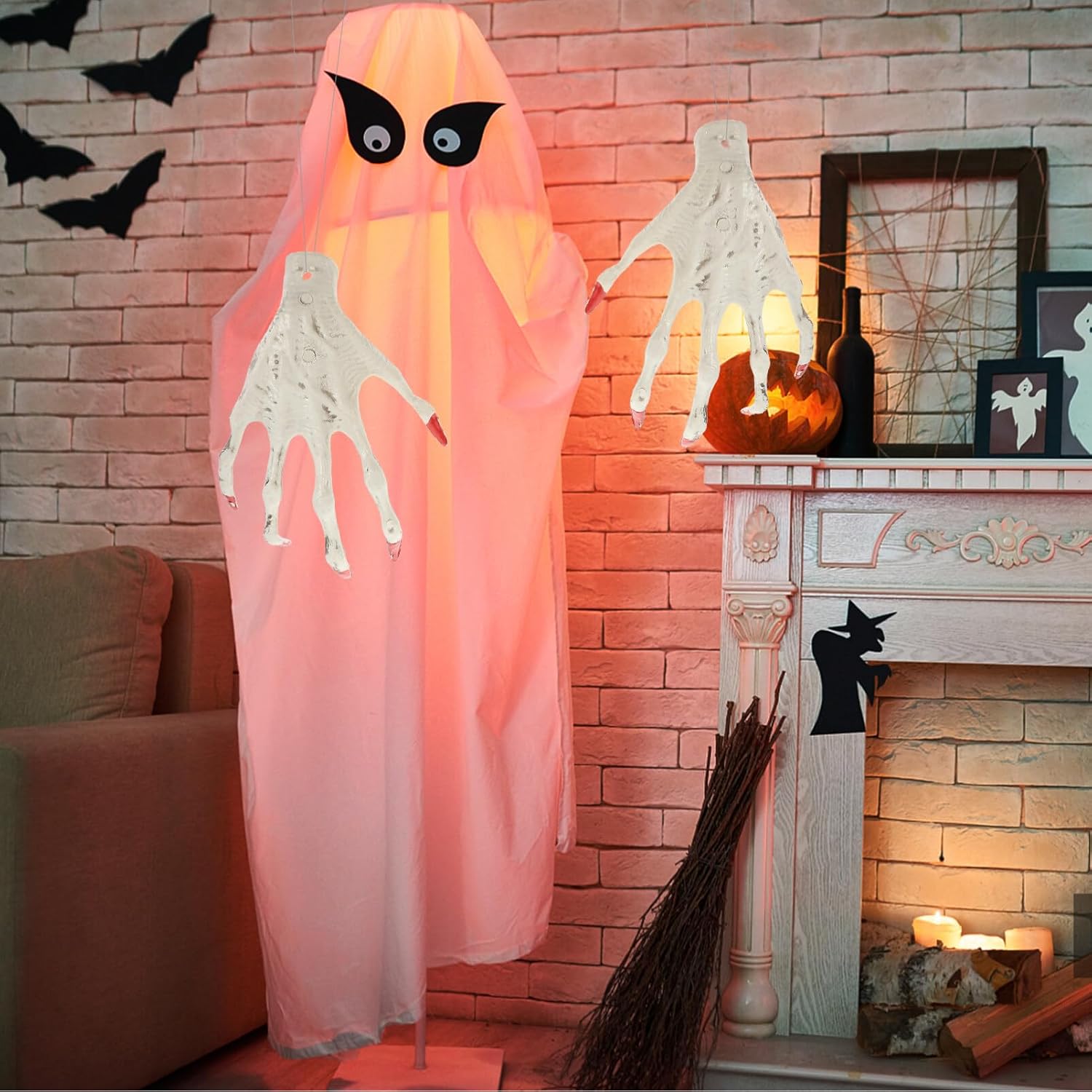Manos de esqueleto de bruja de Halloween, manos de esqueleto aterradoras de plástico realistas con uñas rojas, mano de bruja falsa para fiesta de