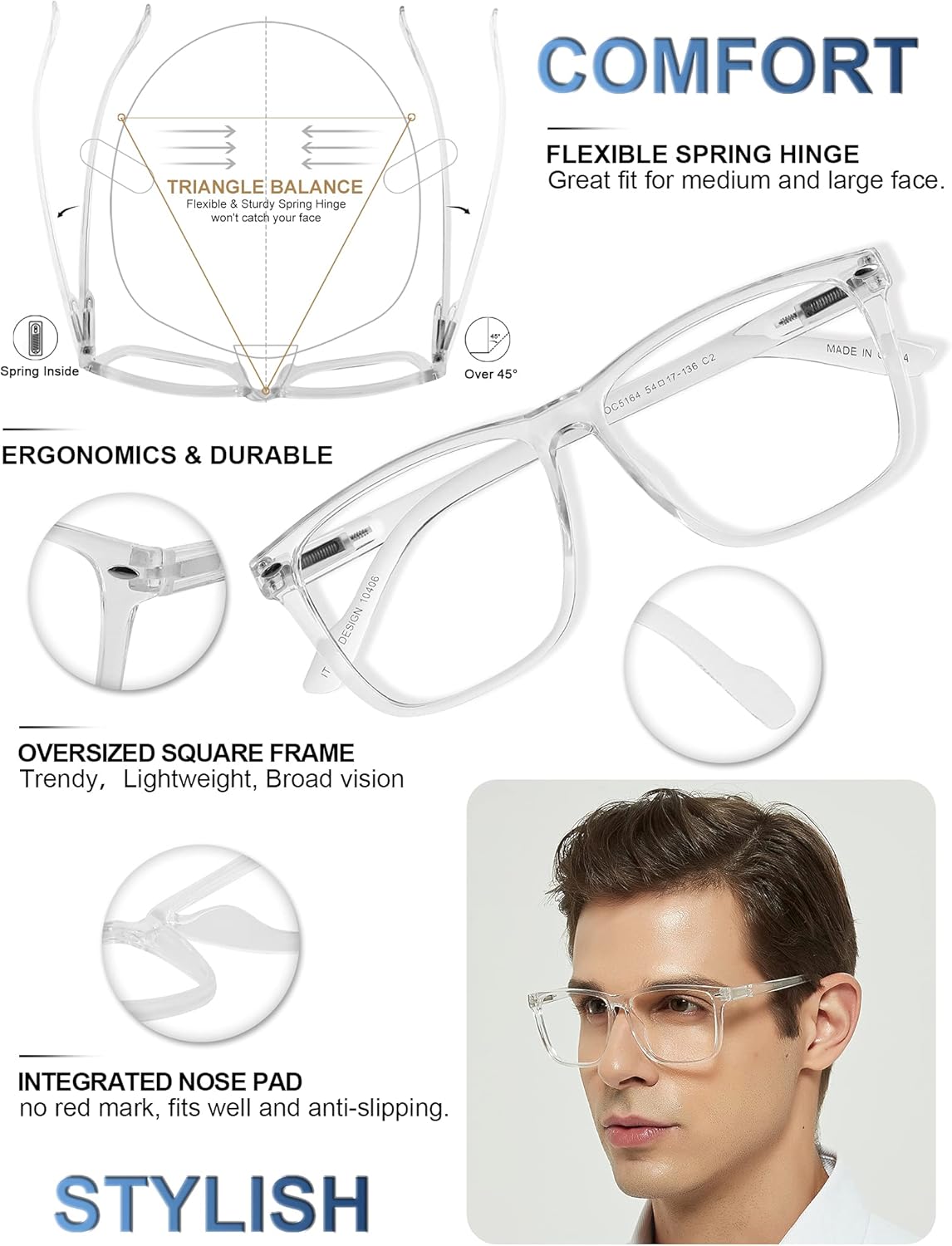 MARE AZZURO Gafas de lectura de gran tamaño para hombres de moda grandes lectores cuadrados 1.0 1.25 1.5 1.75 2.0 2.25 2.5 2.75 3.0 3.5 4.0 5.0 6.0