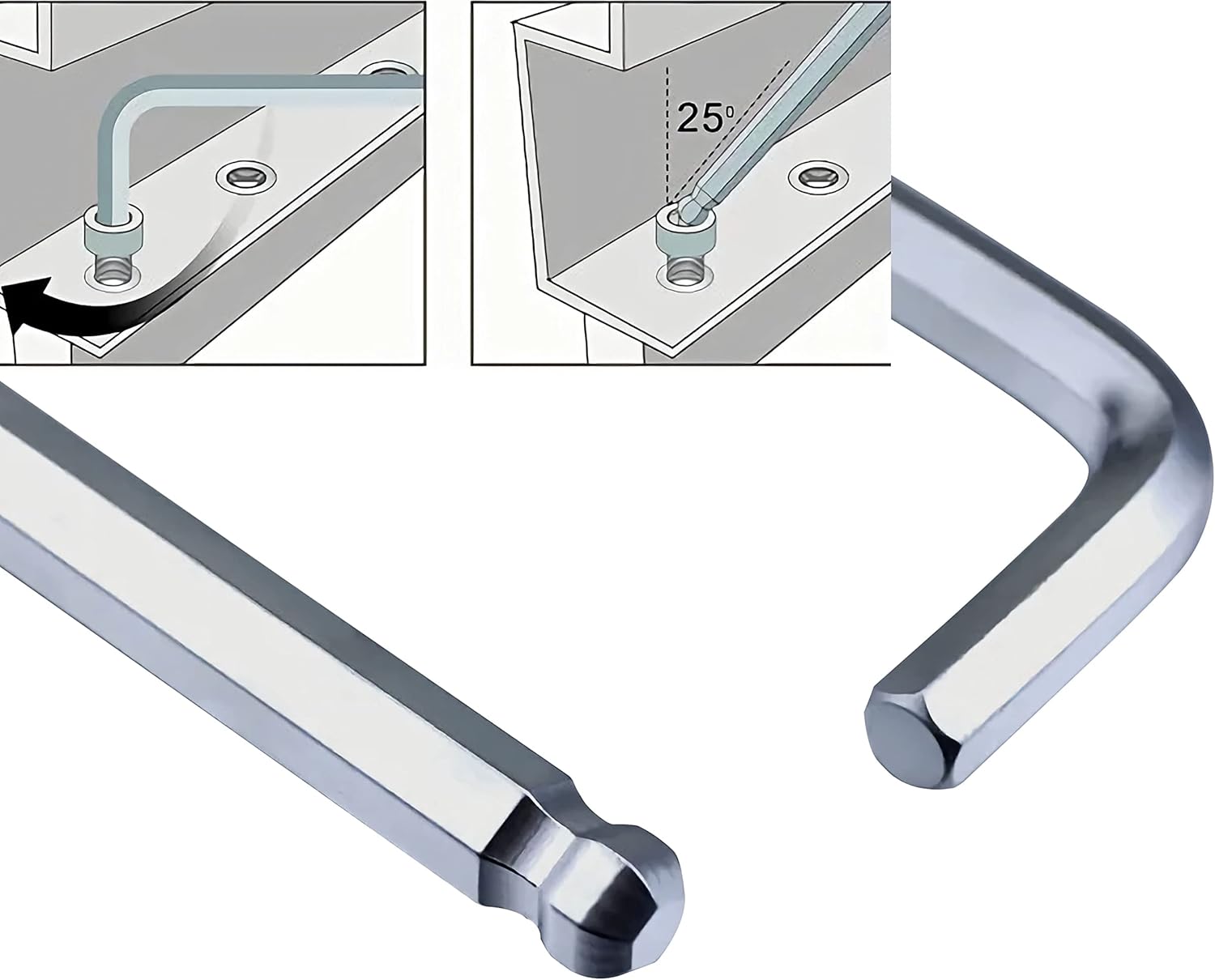 Llave Allen de llave hexagonal de extremo de bola de 14″, hexagonal interna SAE, llave inglesa en forma de L, herramienta de reparación de brazo