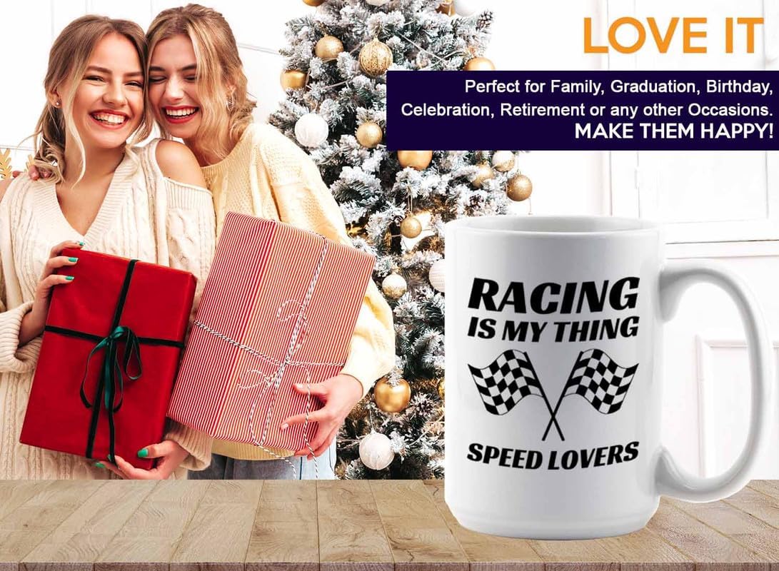 Racer Coffee Mug 15oz White – Racing Is My Thing – Fuel Speed Racer Car Guys Circuit Automotive Racing Boy Gifts For Him Dad Men Boyfriend