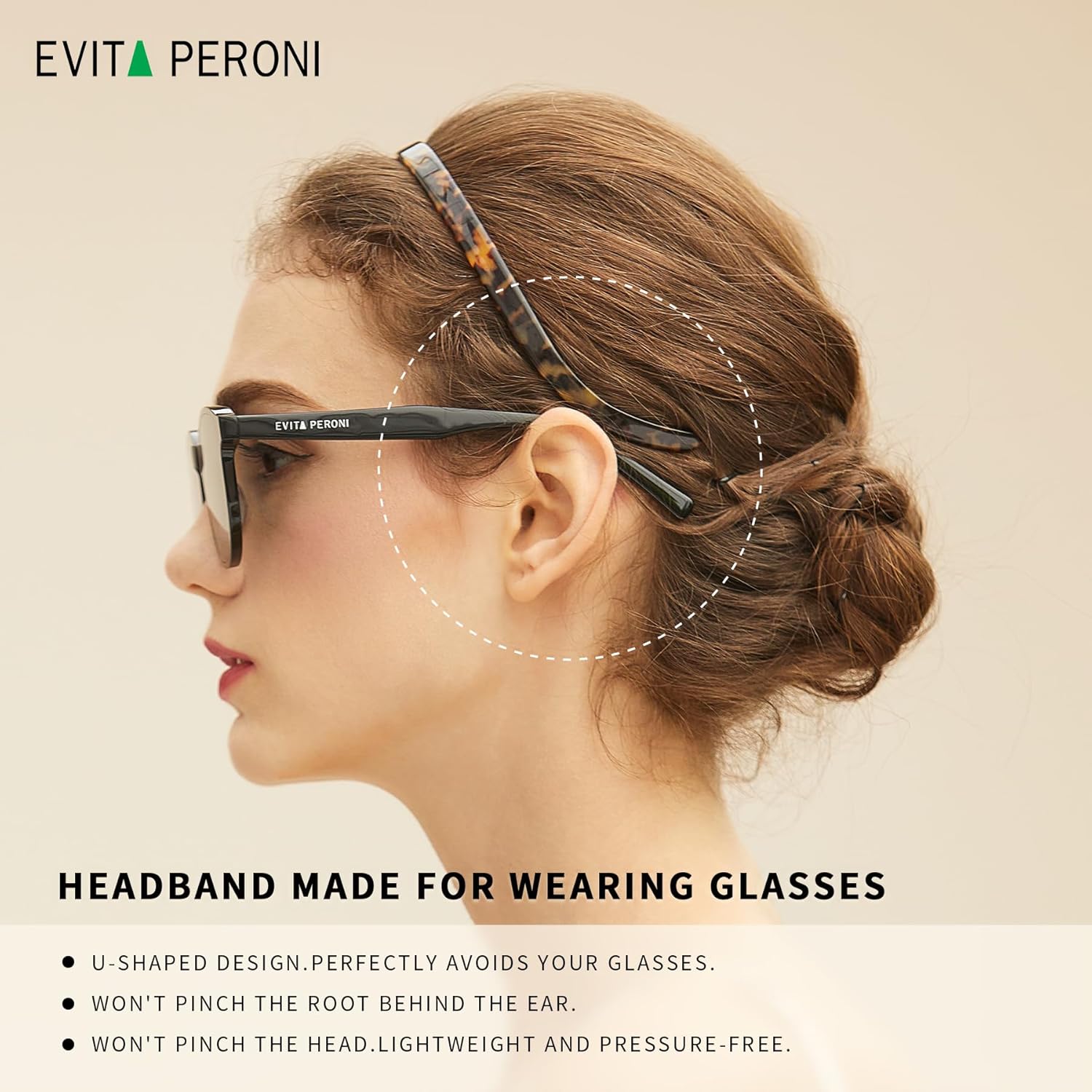EVITA PERONI Banda para el cabello diseñada para gafas sin presión, sin dolor de cabeza, cómodas diademas para mujeres, diademas finas