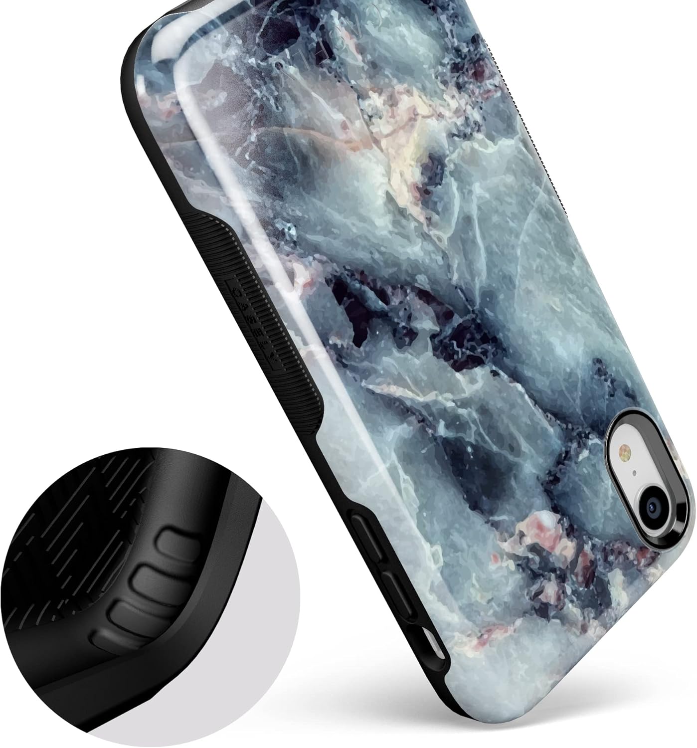 Casely Funda para iPhone XR  Funda de mármol azul