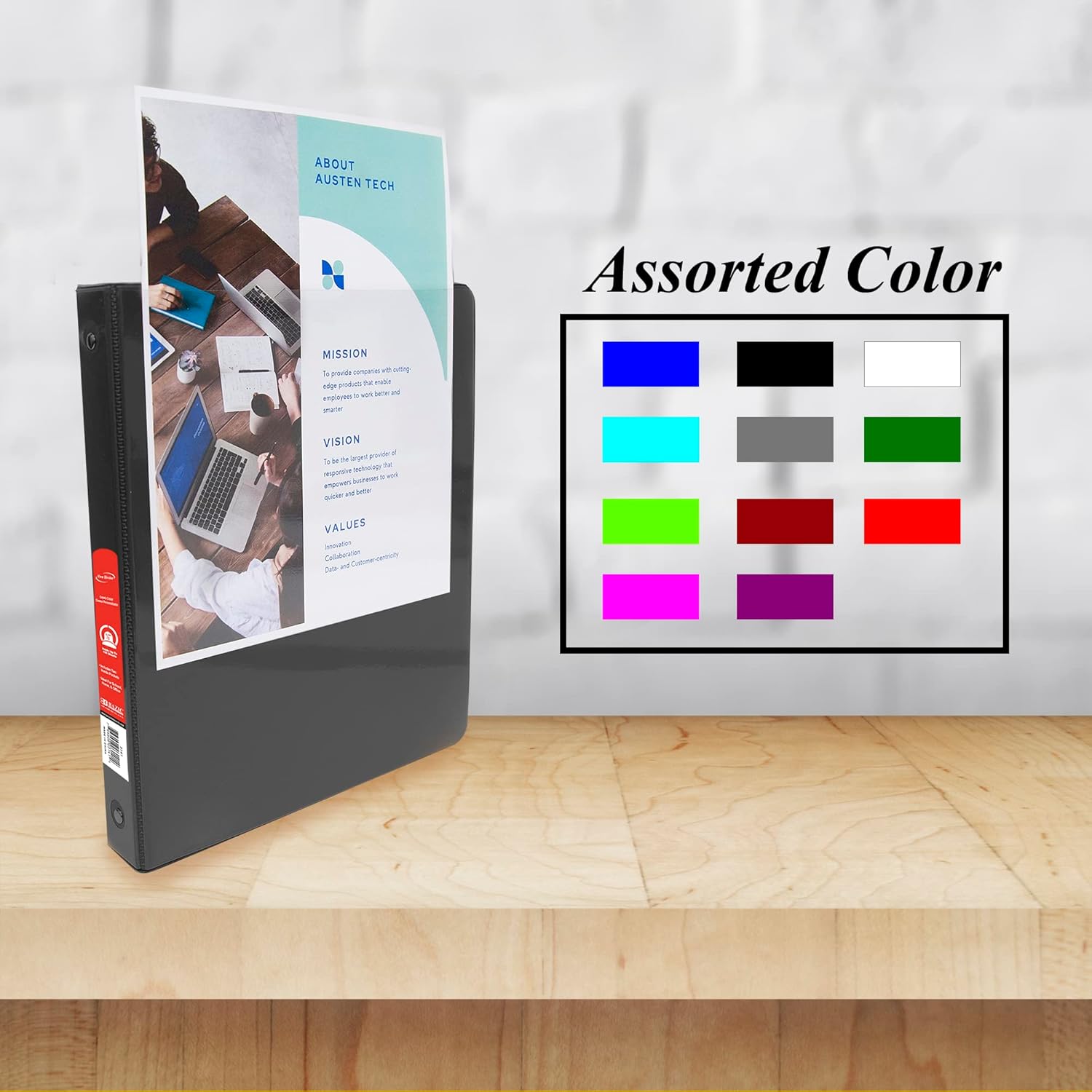 BAZIC – Carpeta organizadora de 3 anillas de 12 pulgada, color negro, anillo redondo, capacidad para 100 hojas de papel, para escuela, oficina,