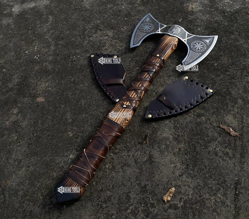 Herramientas vikingas Hacha vikinga de doble cabeza hacha de batalla medieval de doble filo de 24 pulgadas con mango de madera de fresno  Hacha de