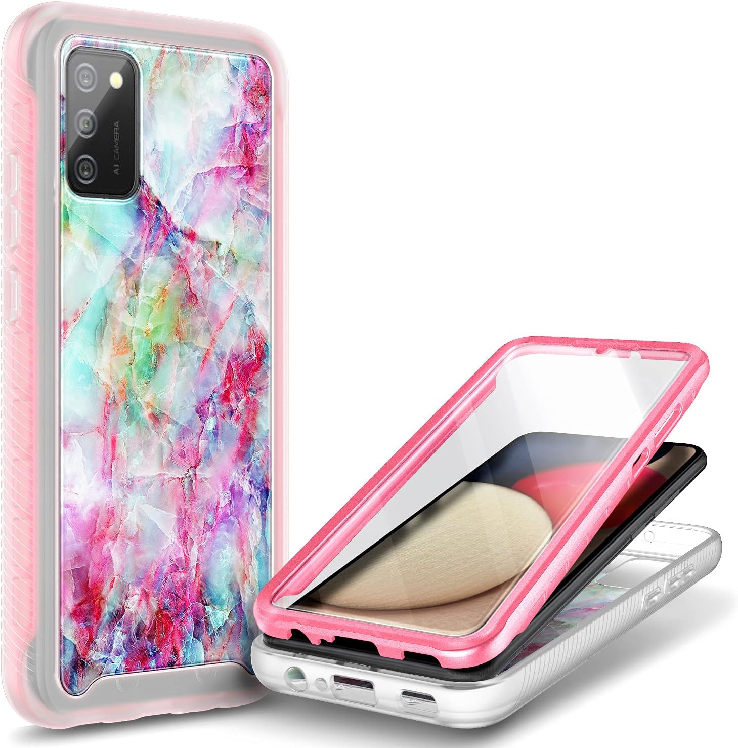 NZND Funda para Samsung Galaxy A03S con protector de pantalla integrado, funda protectora de cuerpo completo a prueba de golpes, resistente a los