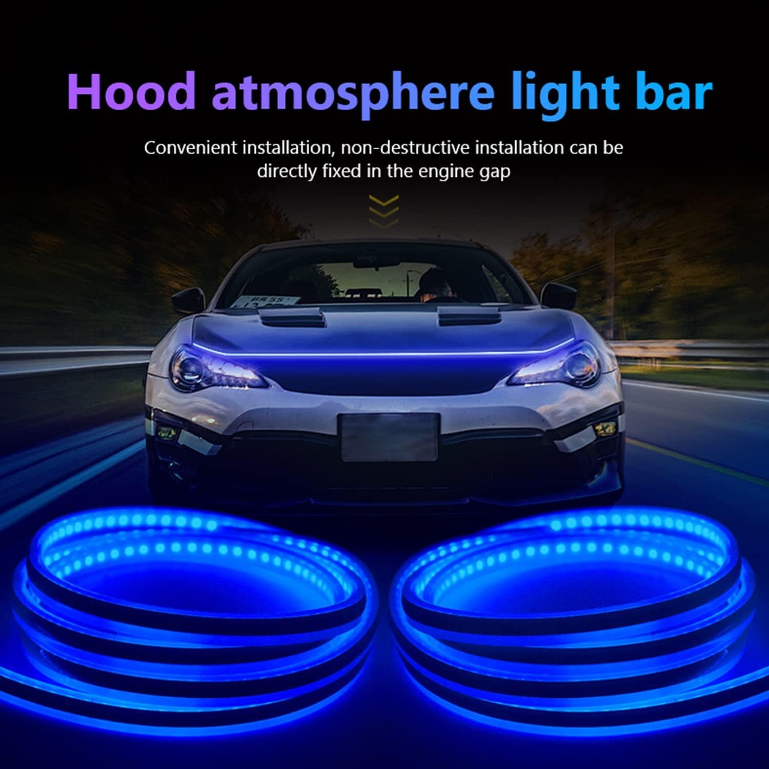 Kit de haz de campana de arranque dinámico de escaneo, kit dinámico para capó de automóvil, tira de luz diurna de 5970 pulgadas, impermeable,