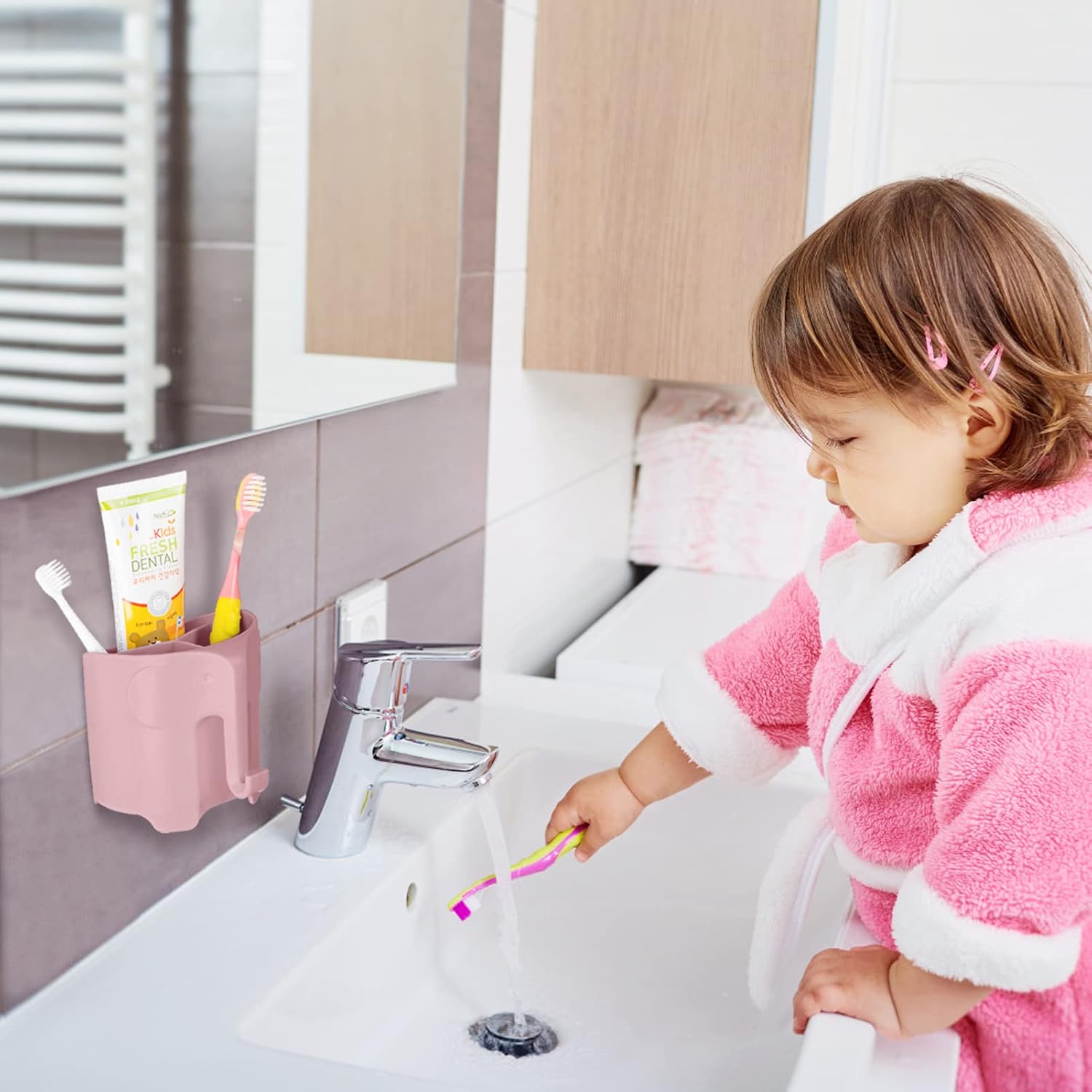 RyanLemon Soporte para cepillo de dientes de elefante para niños, con ventosa eléctrica para cepillo de dientes y pasta de dientes para niños