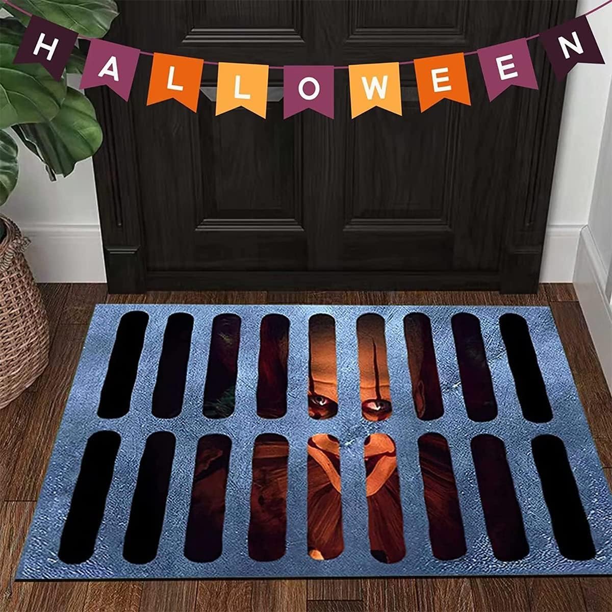 Tapete para puerta de payaso con ilusión 3D de Halloween 2023, tapete de terror de Halloween, tapete de bienvenida para interiores y exteriores,