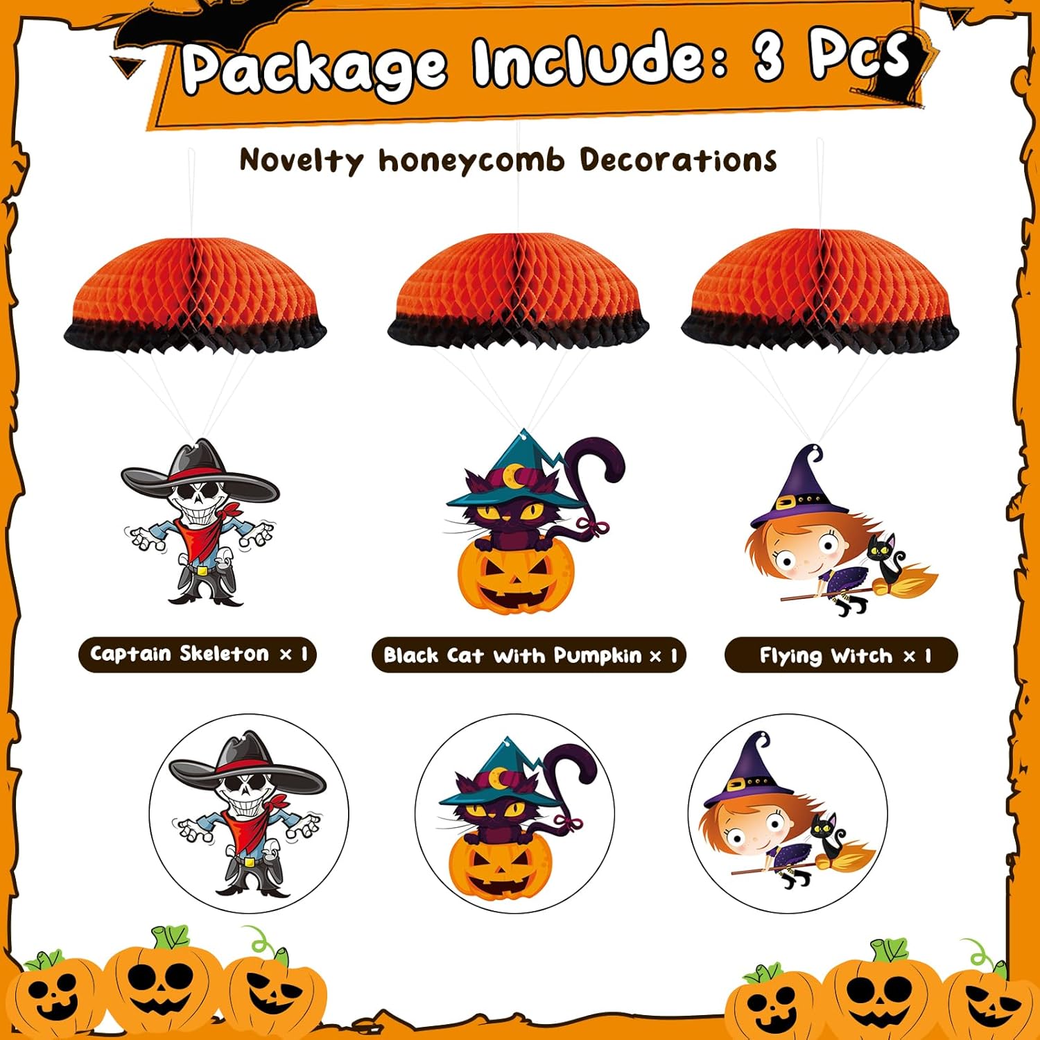 Adornos colgantes de Halloween para exteriores, adornos colgantes grandes de Halloween para árbol, 3 adornos de bola de panal de abeja de Halloween,