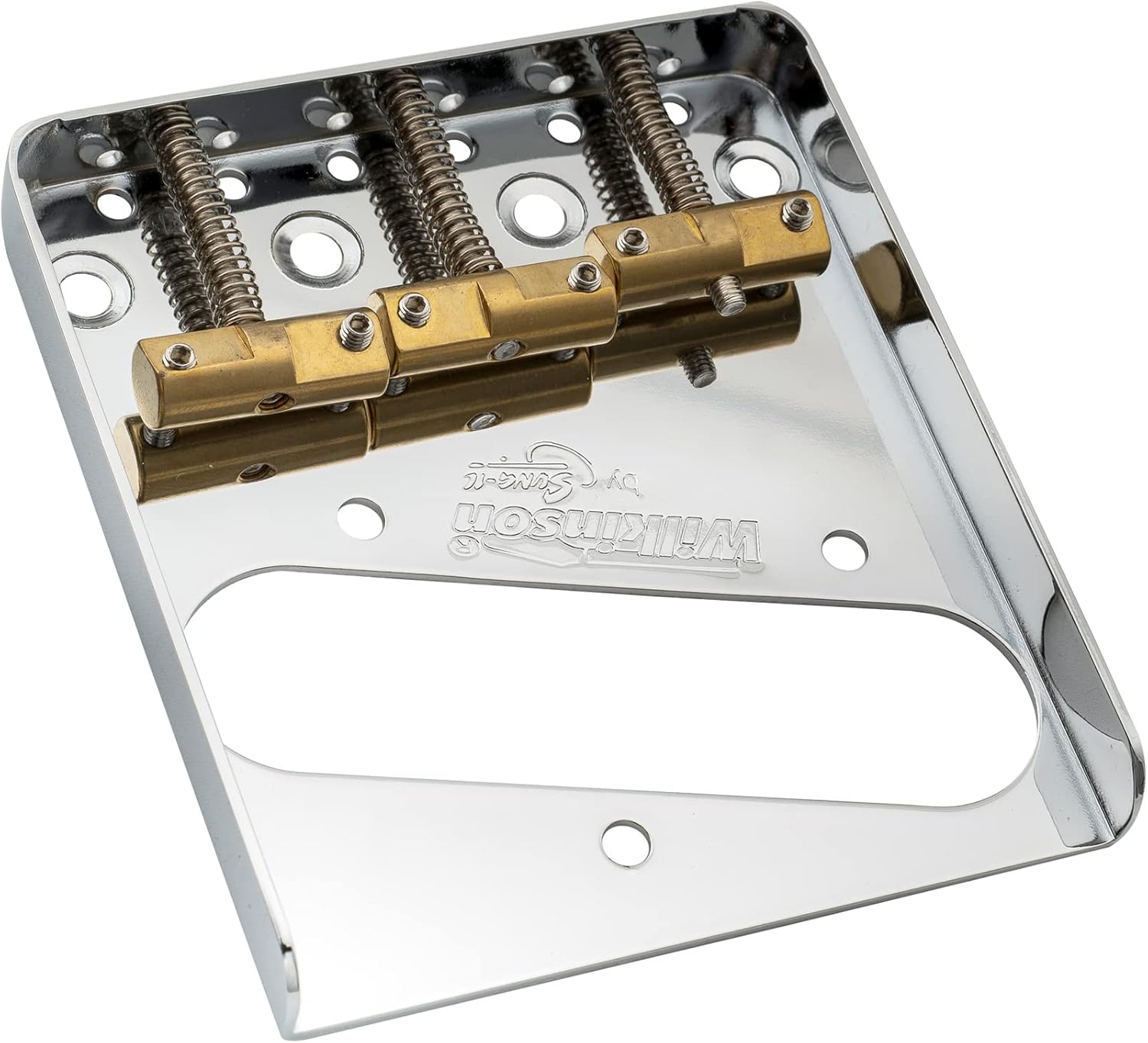 Wilkinson WTB Brass Compensated 3-Saddle Guitar Telecaster Bridge Asamblea para Fender Tele Style Piezas de repuesto de guitarra eléctrica, cromo