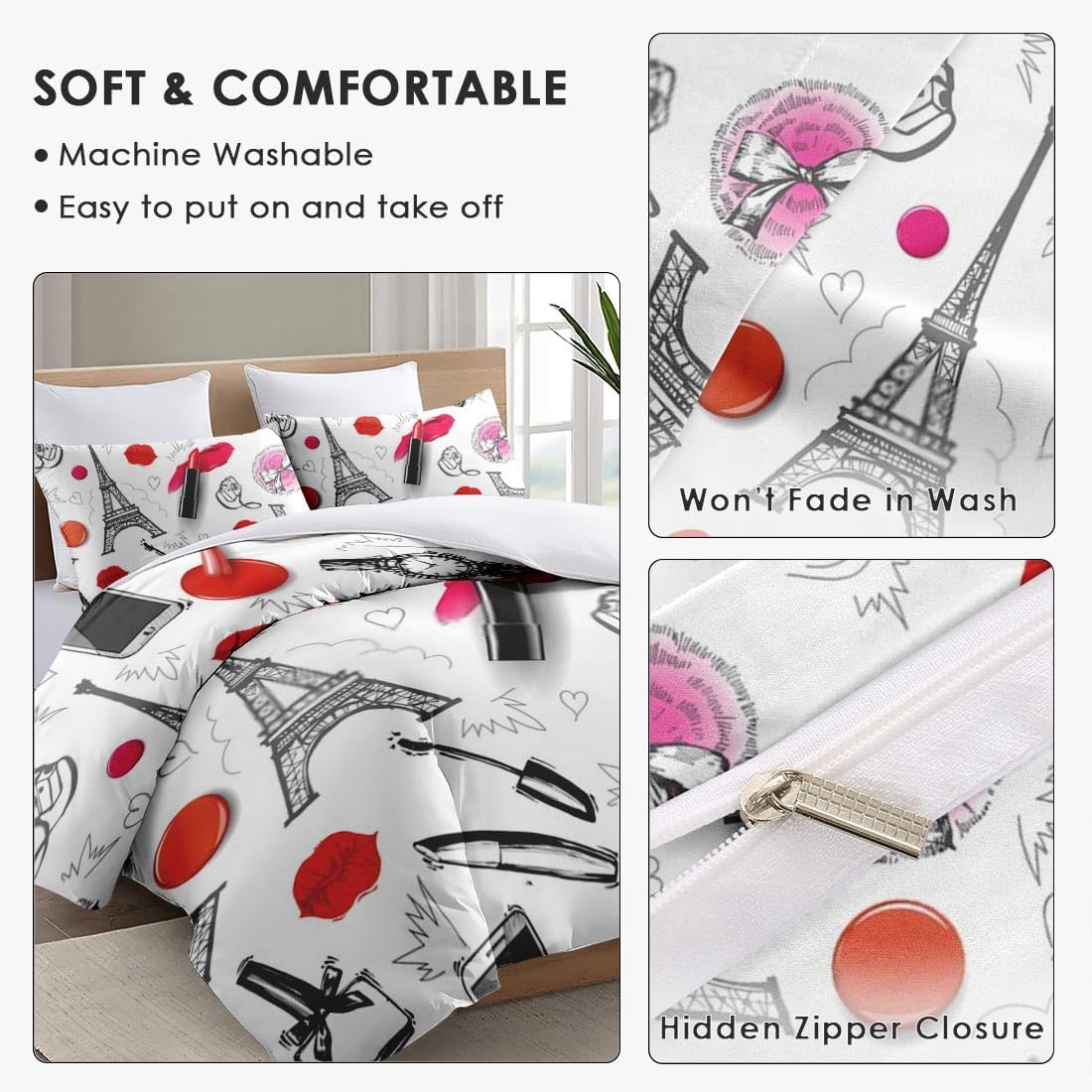 Juego de funda de edredón, juego de ropa de cama de maquillaje para niños y adultos, juego de ropa de cama para decoración de dormitorio de niños y
