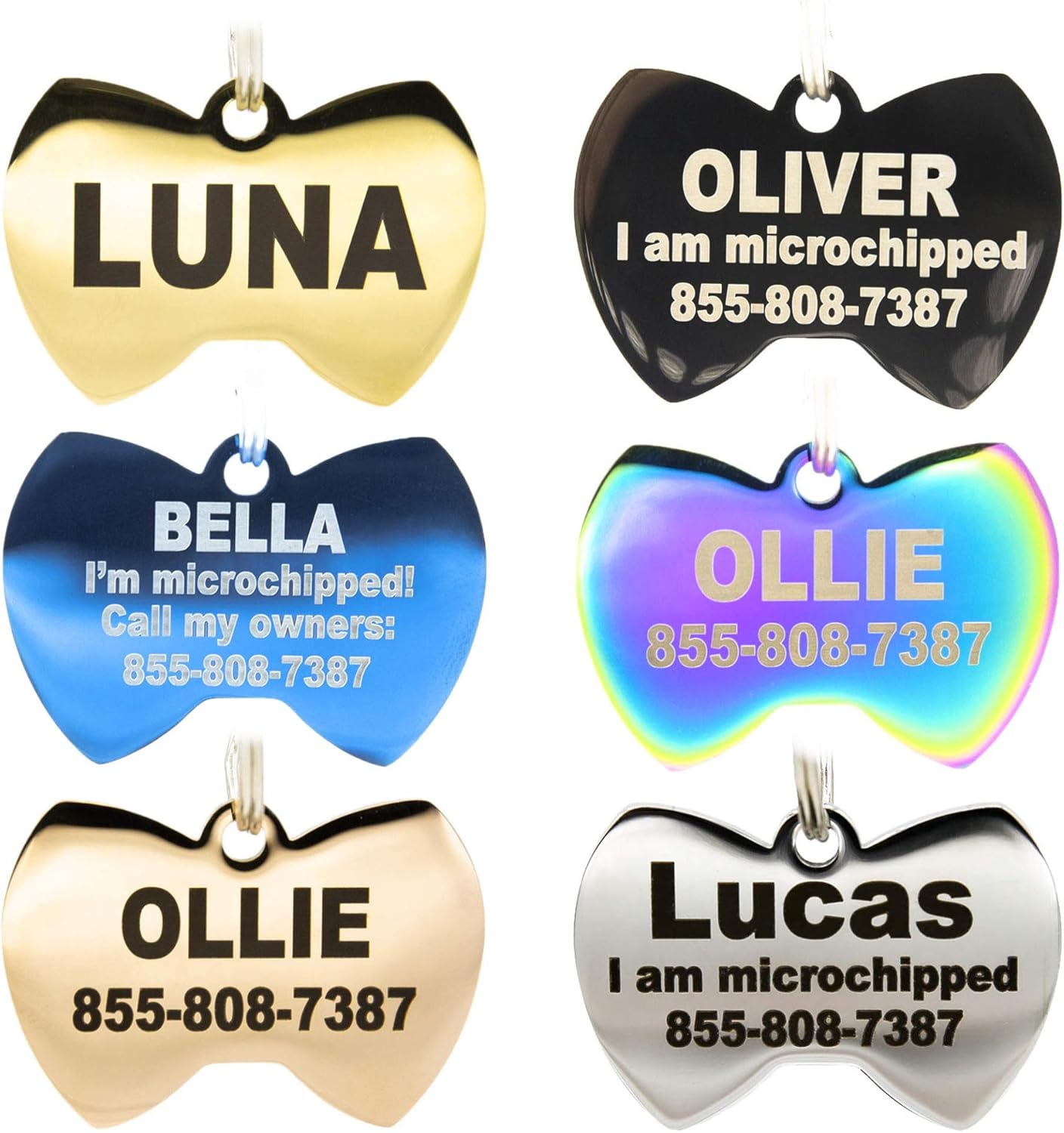 PetANtastic – Etiquetas identificatorias grabadas personalizables, en acero inoxidable, para perro o gato, identificación frontal y trasera, chapado