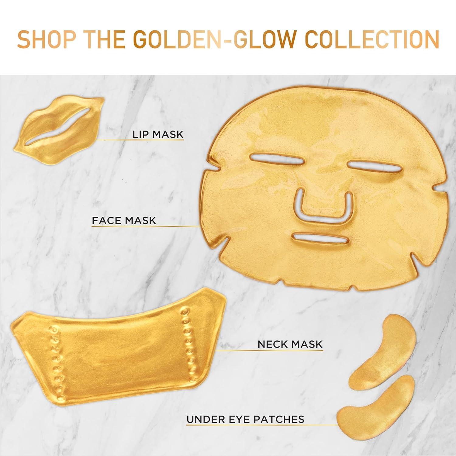 DERMORA Máscara de tratamiento para la piel, máscara de cuello con brillo dorado, paquete de 20 máscaras de gel para el cuello, máscaras