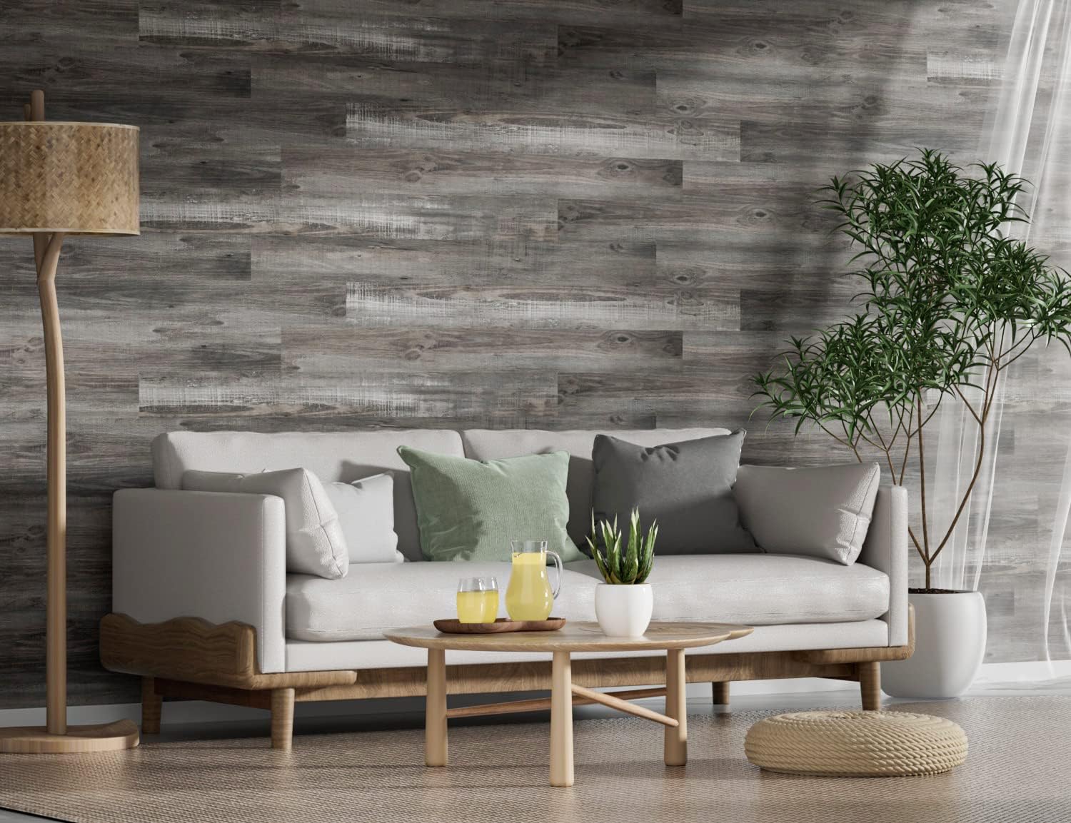 Tablones de vinilo para pared, paneles de vinilo autoadhesivos para paredes, fácil instalación (12 piezas18 pies cuadrados por caja), color gris