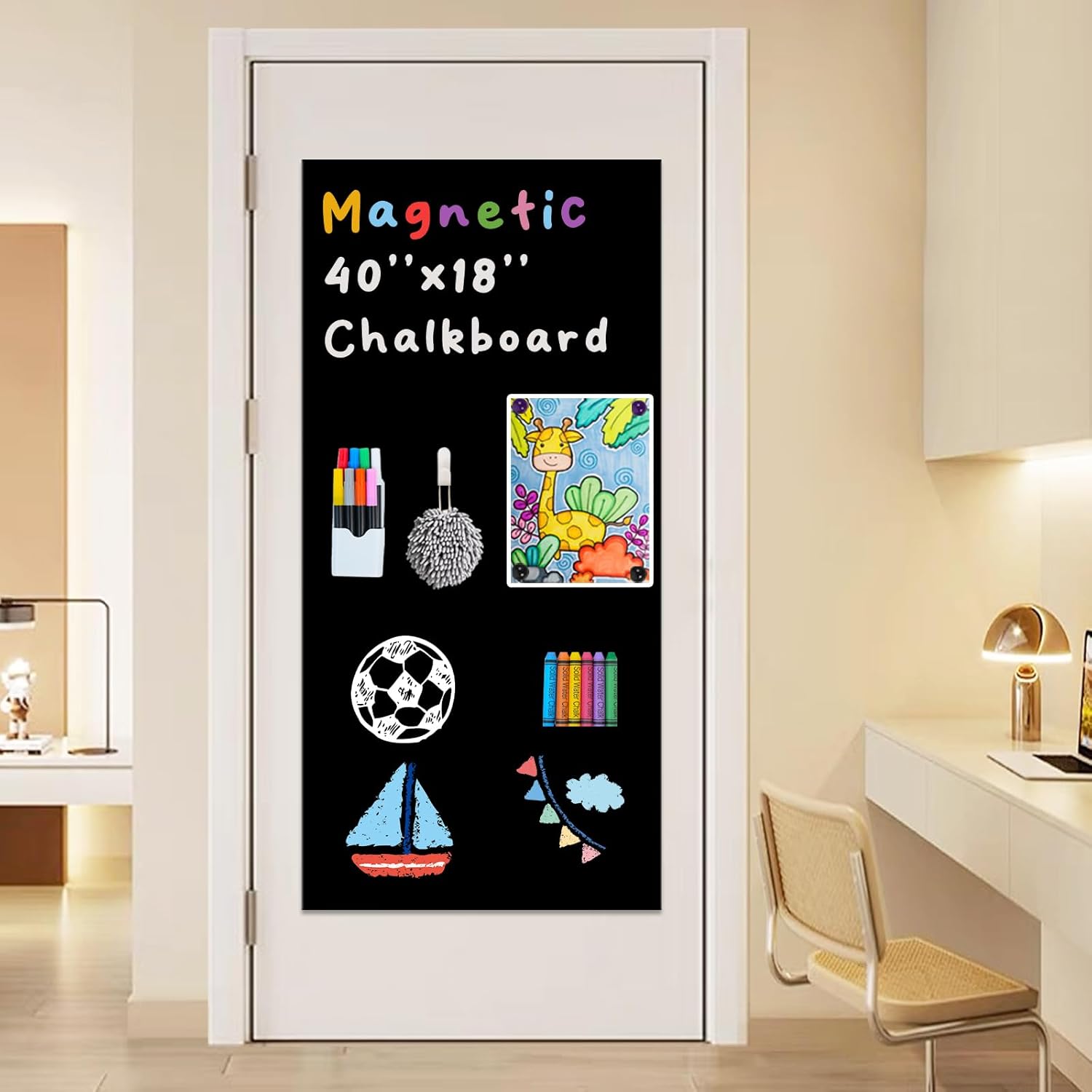 2 piezas de papel de contacto magnético de pizarra para pared de 40 x 18 pulgadas, papel tapiz autoadhesivo para pizarra, despegar y pegar, rollo de