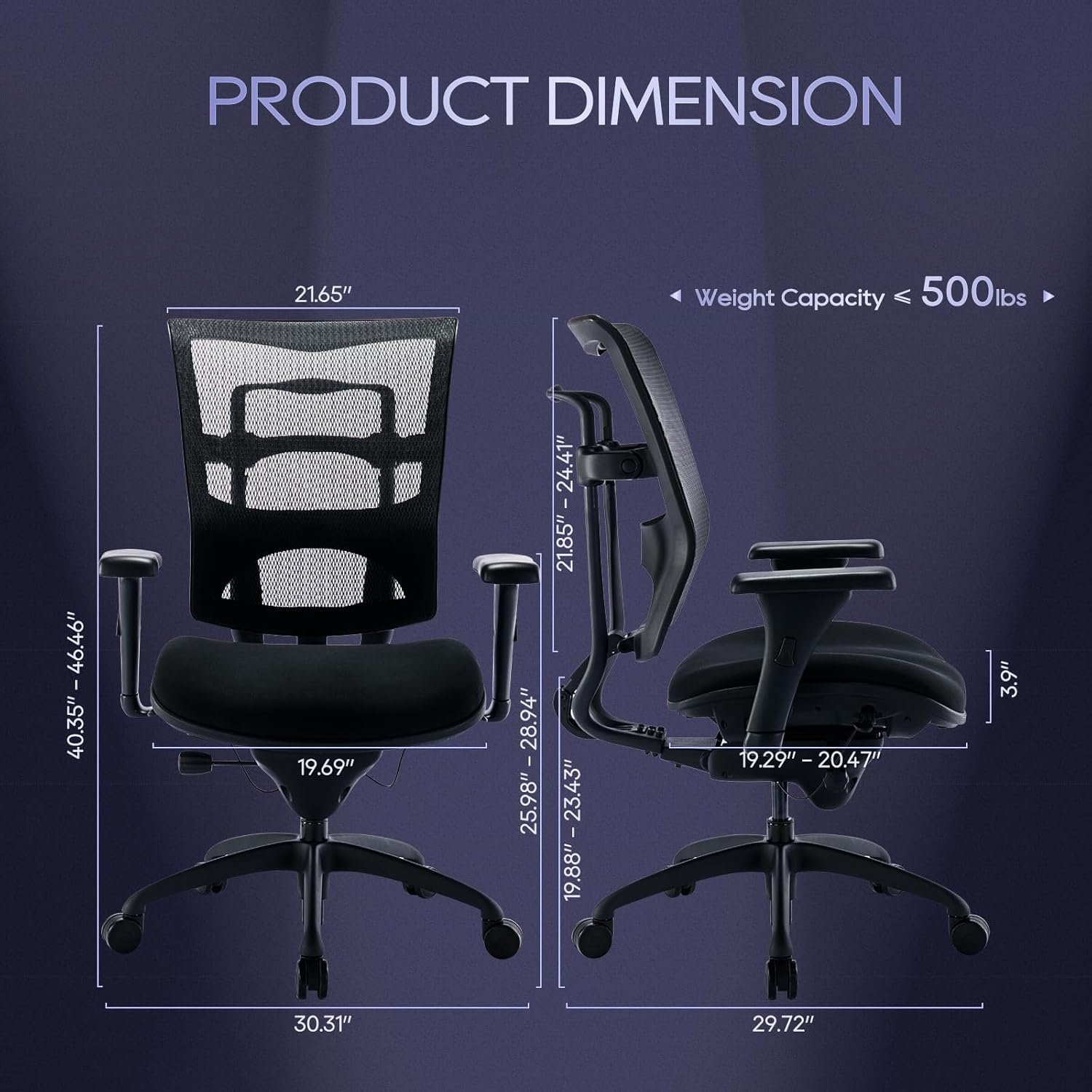 Silla de oficina grande y alta de 450 libras con asiento ancho, silla de malla ergonómica de alta resistencia, escritorio ejecutivo para computadora