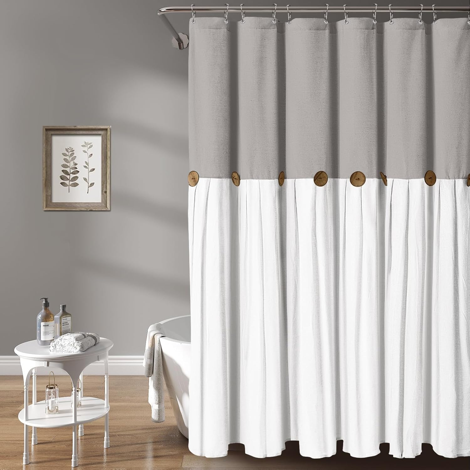 Awellife Cortina de ducha de estilo rústico para baño, juego de cortina de ducha de lino y algodón, estilo rústico (gris y blanco, 72 pulgadas de