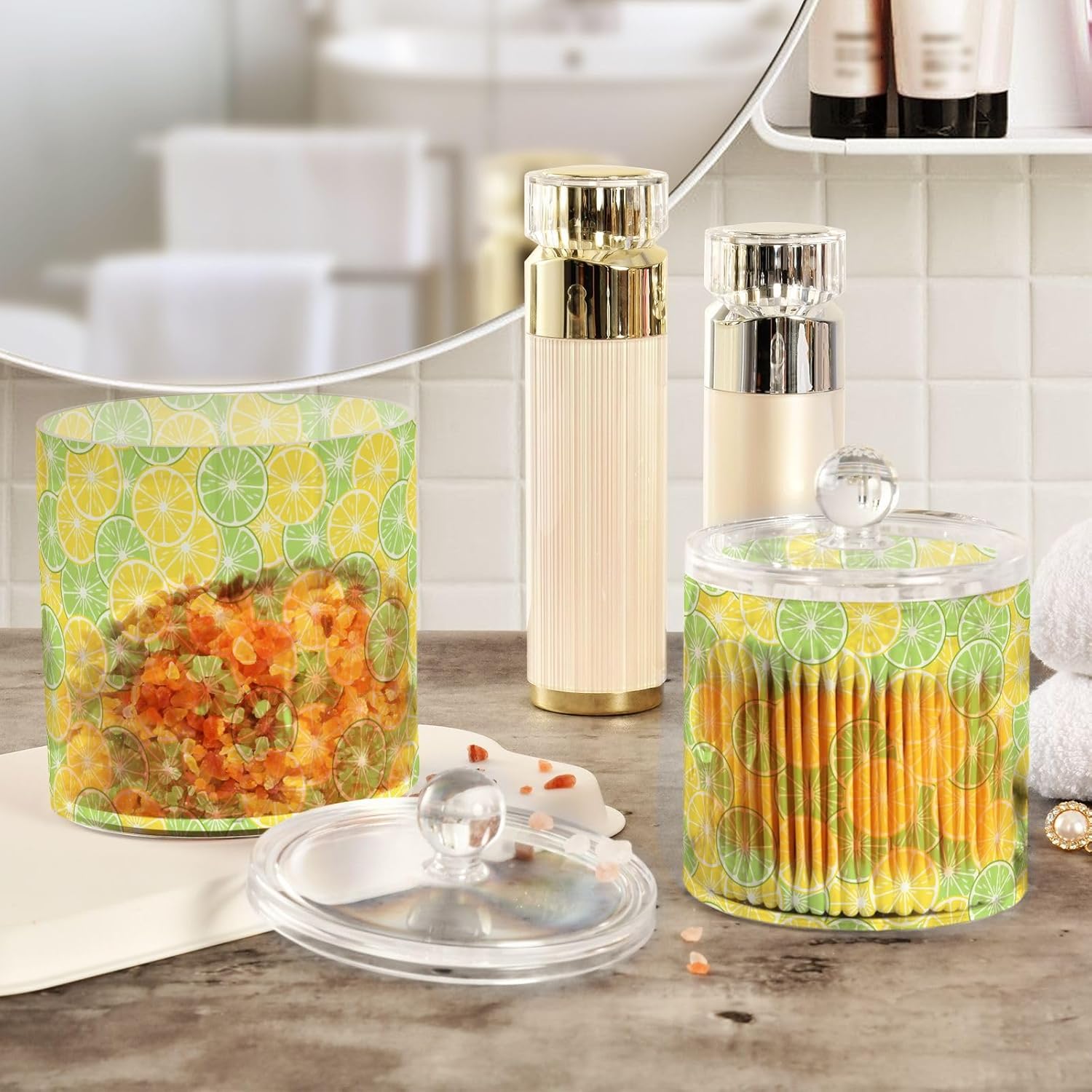 Lemons Jars with Lids Containers Jar Bathroom Storage Containers Canisters Cotton Round Holder for Dorm Room Essentials for College Students Girls