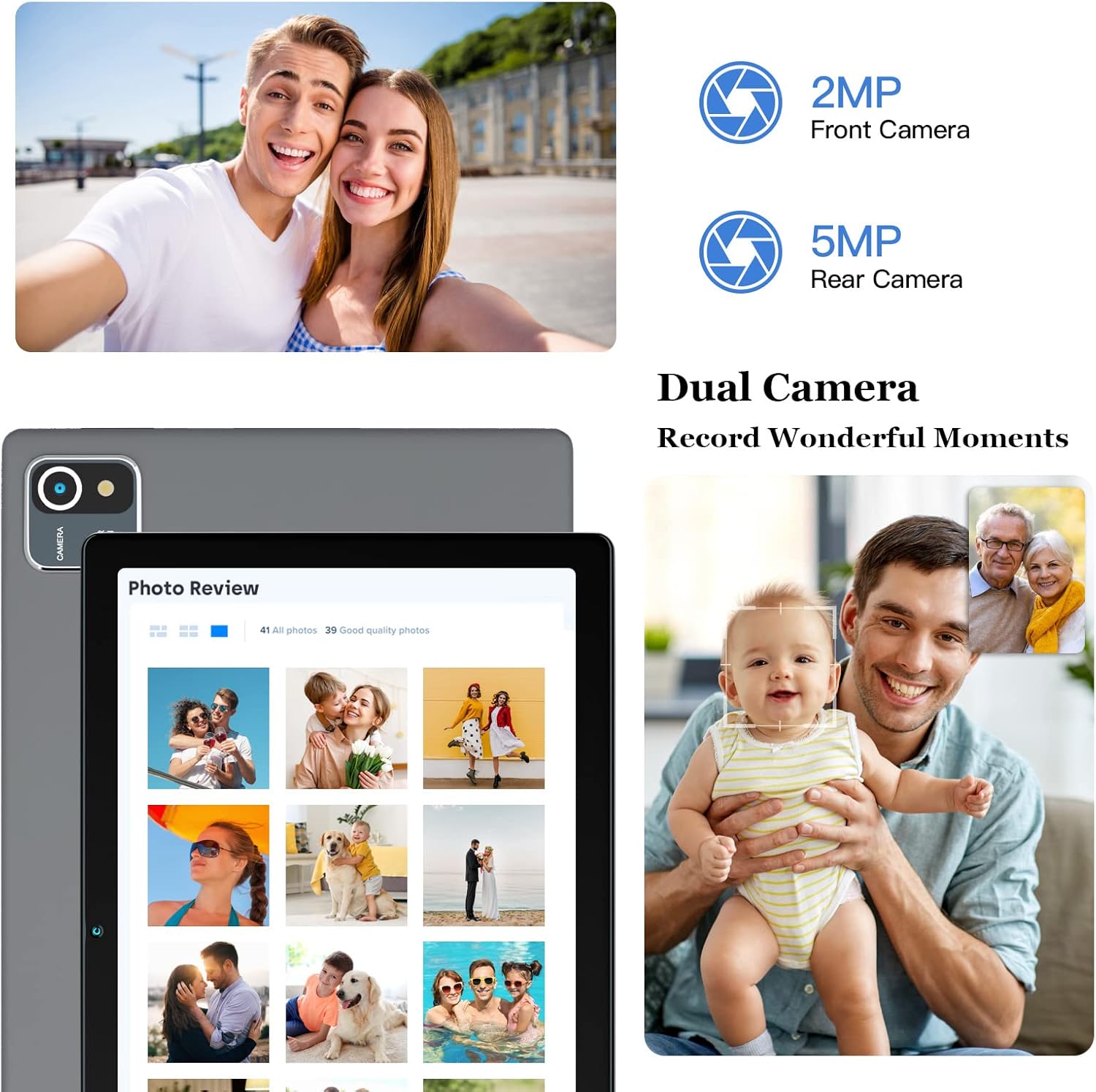 Dewsod Tablet de 10 pulgadas, Android 13 Go Tablet con 6 GB (2+4) RAM + 64 GB de ROM, procesador de cuatro núcleos, 1280 x 800, cámara dual, batería