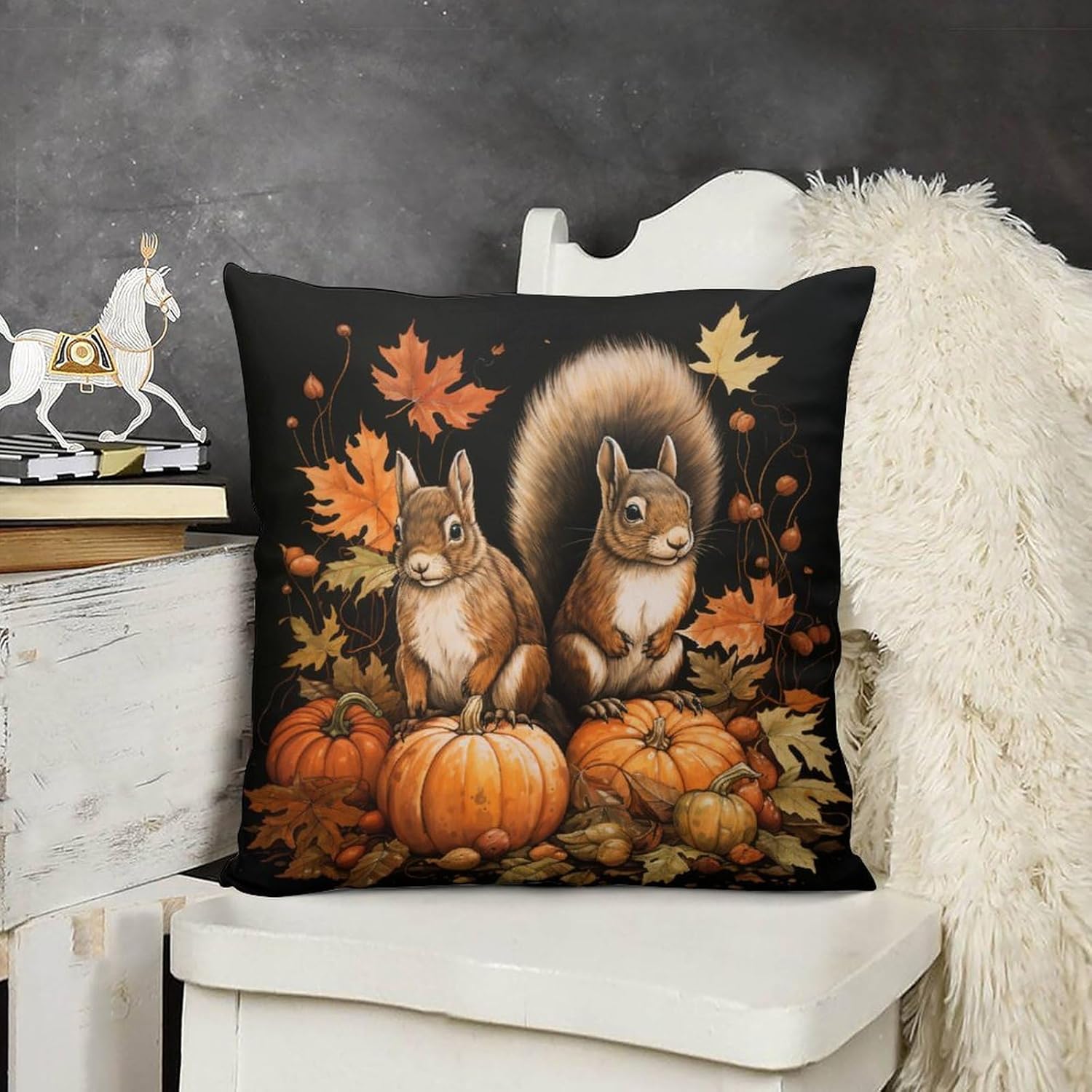 Fundas de almohada de calabaza de ardilla, hojas de arce, cojines decorativos para sala de otoño, Acción de Gracias, calabaza, terciopelo, suave,