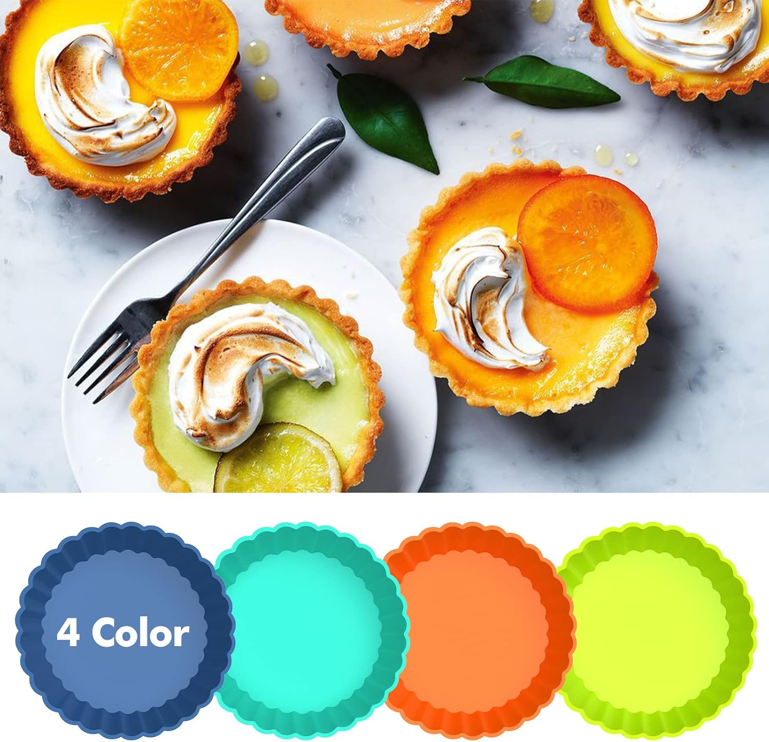 Webake Sartén de silicona para quiche, 8 sartenes acanaladas para tartas redondas de 5 pulgadas