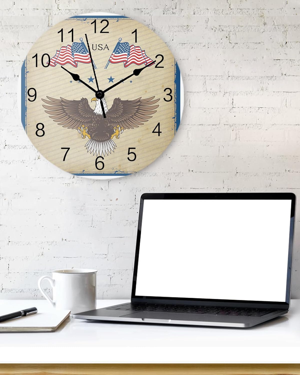 Reloj de pared silencioso sin tictac para cocina del hogar, Día de la Independencia, bandera estadounidense, águila, patriótico, reloj de pared de