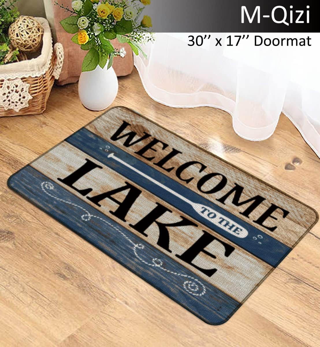 Lake Life – Juego de decoración para exteriores, 1 tapete antideslizante para interiores de 30 x 17 pulgadas, 1 funda de almohada de 18 x 18
