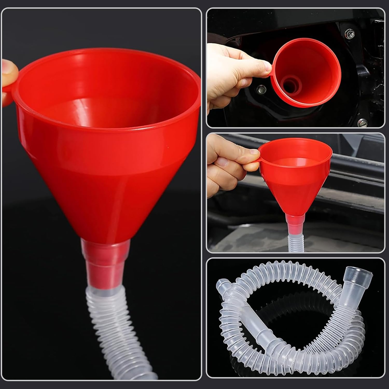 JUAWTYUK Embudo largo de plástico de boca ancha, embudo universal de boca ancha de 3 pulgadas con manguera flexible de 21 pulgadas, ideal para