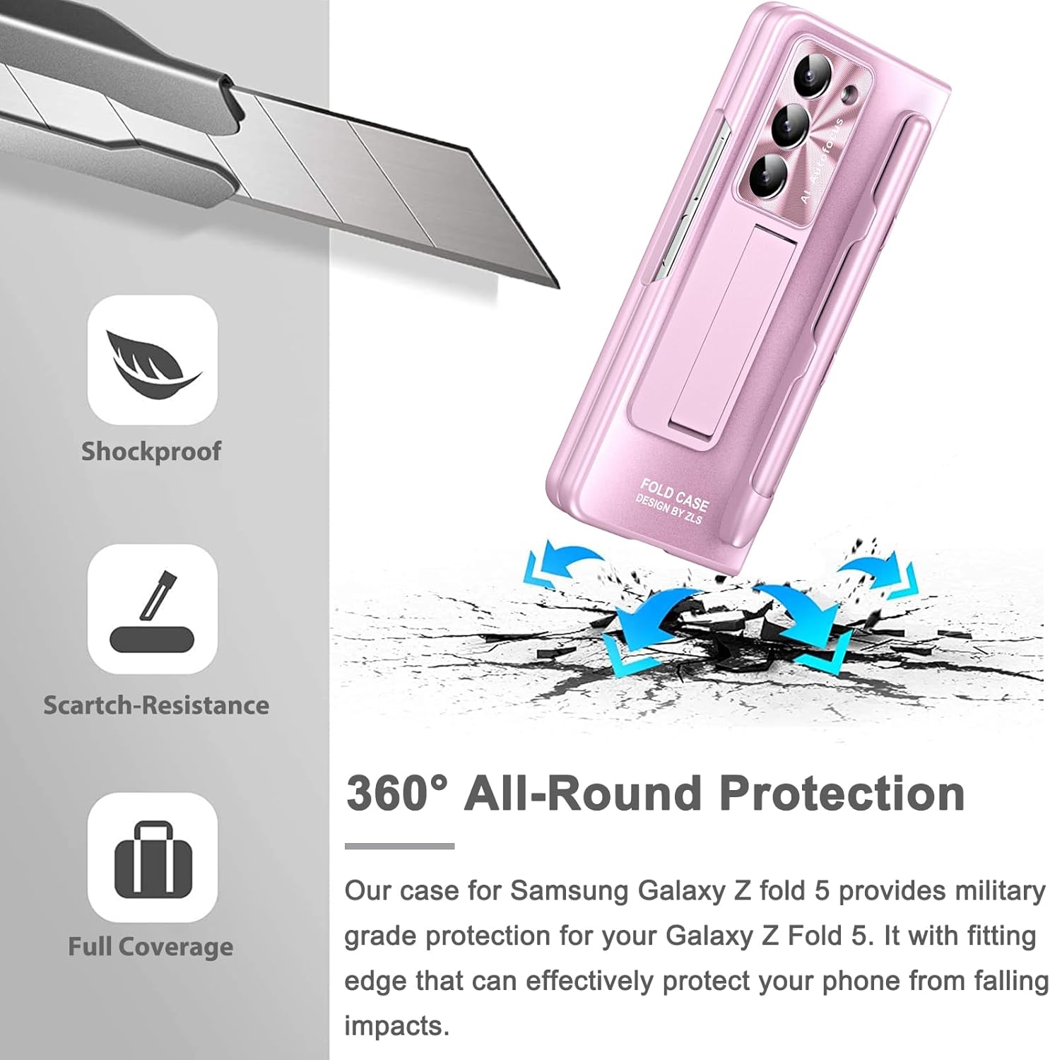 Miimall Funda compatible con Samsung Galaxy Z Fold 5 con S Pen, resistente a las caídas, protector de pantalla frontal integrado + soporte + soporte