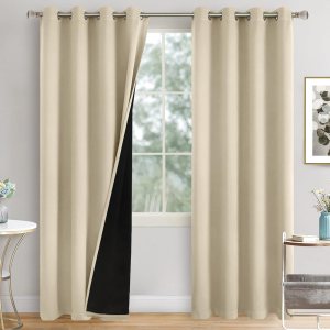QUEMAS Cortinas opacas beige de 84 pulgadas de largo, juego de 2 paneles para sala de estar, aislamiento térmico, 100% bloqueo de luz, cortinas de QUEMAS Cortinas opacas beige de 84 pulgadas de largo, juego de 2 paneles para sala de estar, aislamiento térmico, 100% bloqueo de luz, cortinas de