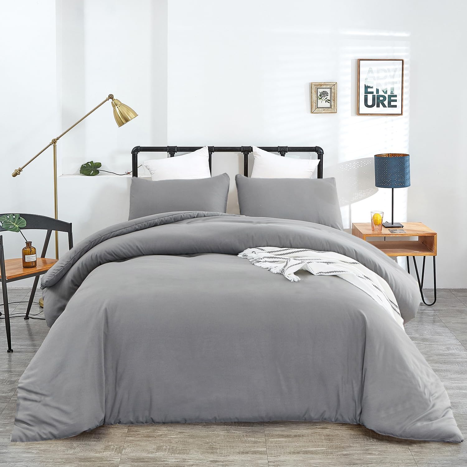 Wellboo – Juego de edredón de tamaño King, ropa de cama de color gris plateado, gris pálido, para mujeres, hombres, niños, niñas, adultos y