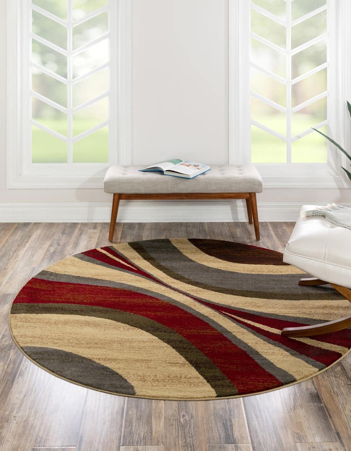 Unique Loom Barista Collection – Alfombra Ngada (6 pies 1 pulgada, redonda, beigerojo)