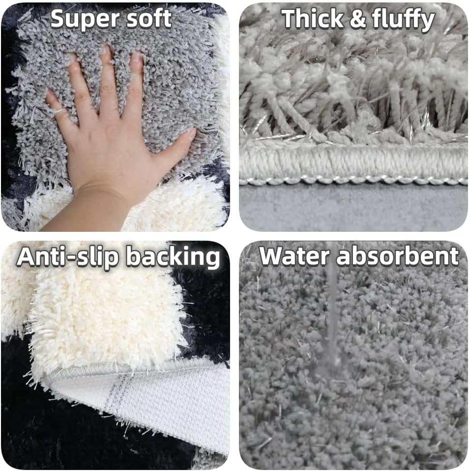 vaxidow Alfombra retro a cuadros bohemia para baño, gruesa, peluda, antideslizante, vintage, ultra suave, absorbente de agua, para dormitorio, sala
