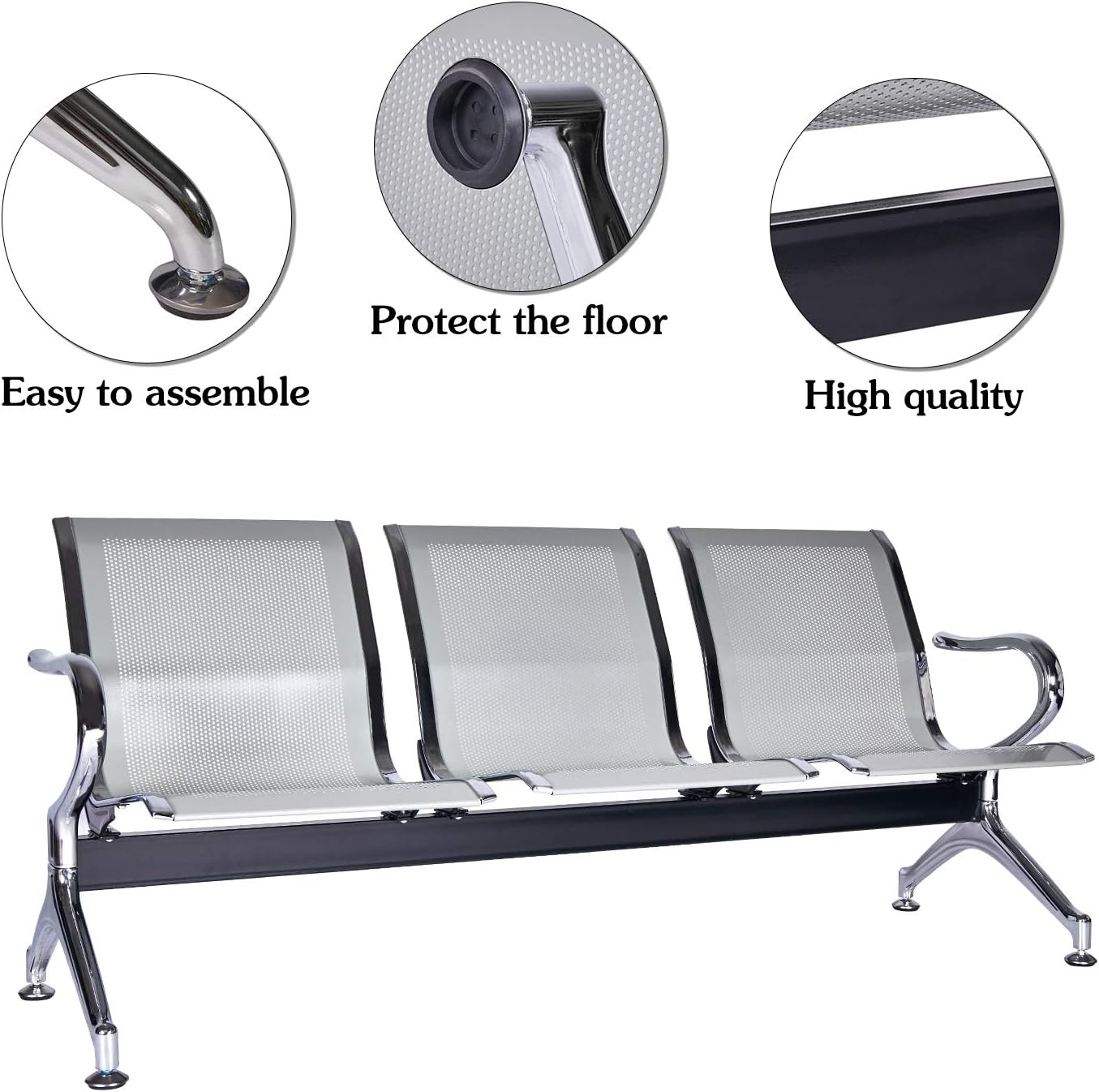 Kinsuite Sillas de sala de espera de 3 asientos, sillas de sala de espera con brazos, sillas de recepción de aeropuerto, banco de recepción, asiento