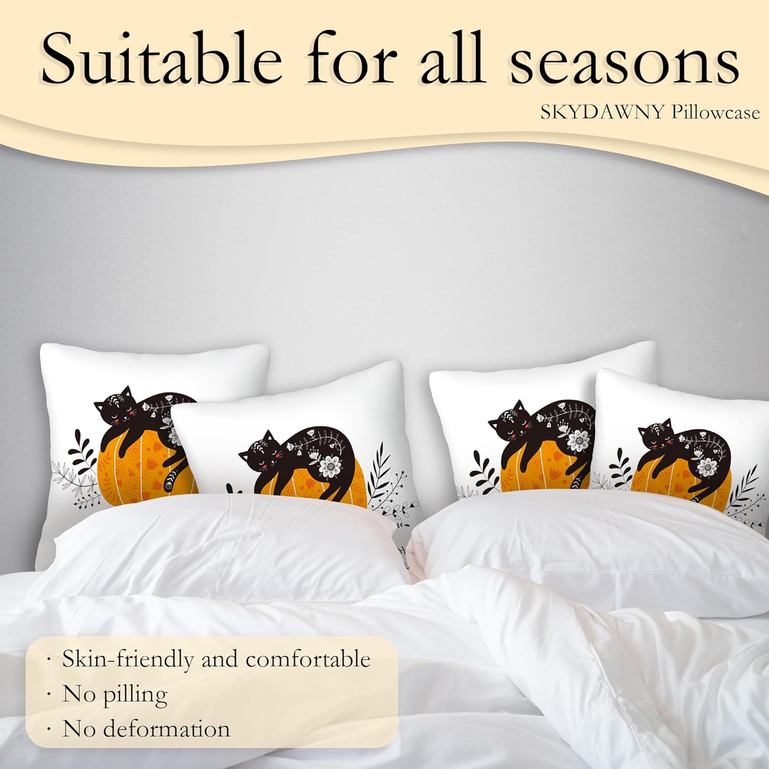 SKYDAWNY Juego de 2 fundas de almohada de 18 x 18 pulgadas con diseño de calabaza y gato negro, fundas decorativas cuadradas suaves para decoración