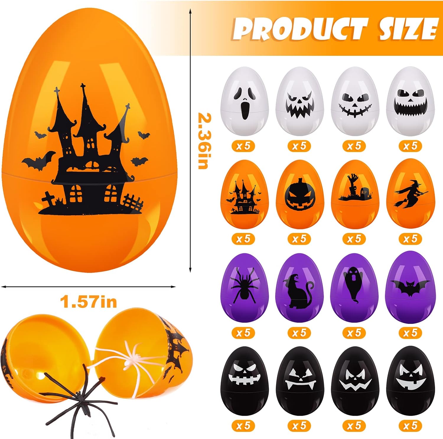 Huevos de Halloween, huevos de calavera de Halloween, huevos de plástico, búsqueda del tesoro para dulce o truco, caja de dulces, mini calabazas,