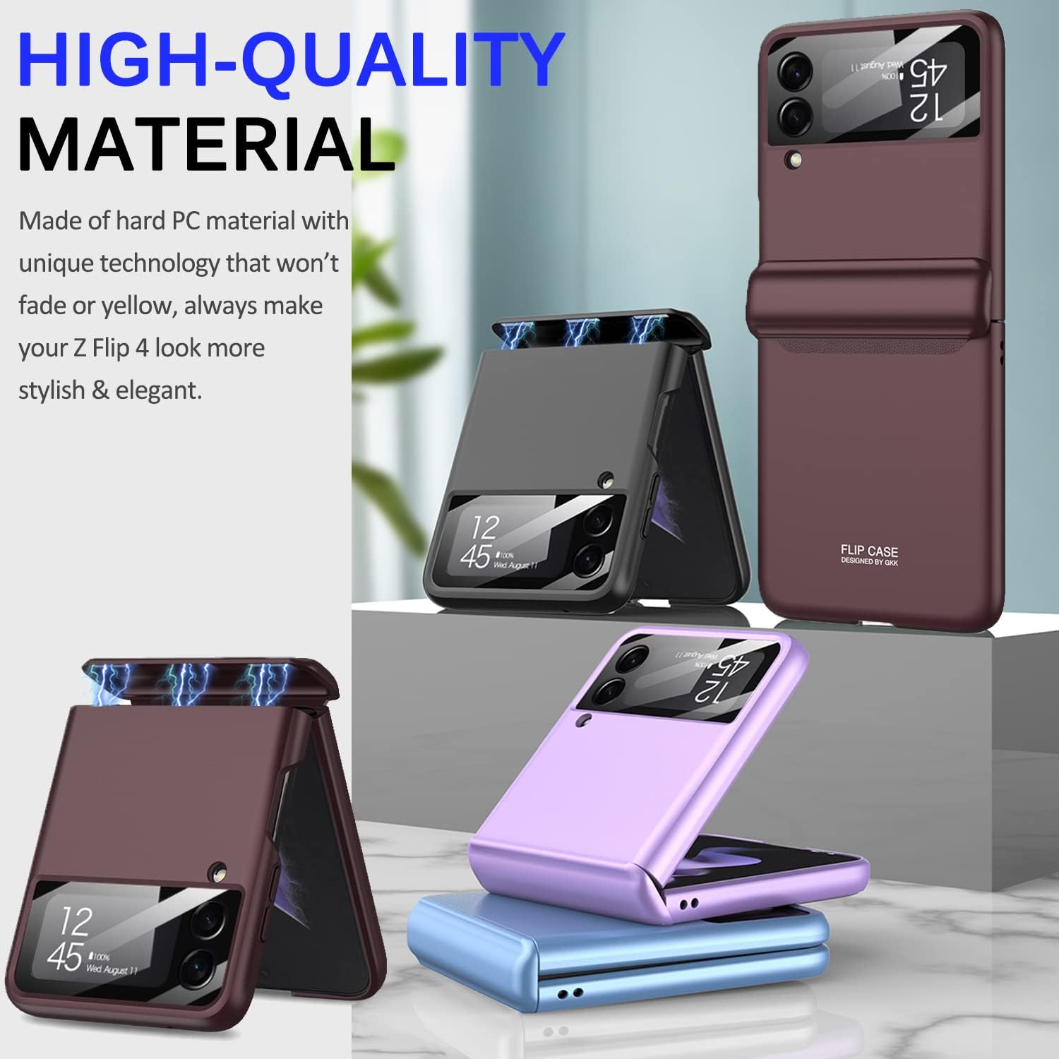 Miimall Funda compatible con Samsung Galaxy Z Flip 4, Z Flip 4 con protección magnética de bisagra + funda magnética ultrafina de policarbonato duro
