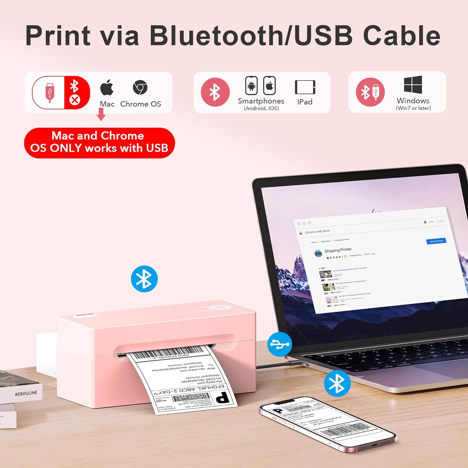 Impresora térmica de etiquetas de envío con etiquetas de envío térmico directo de 4 x 6 pulgadas, 500 piezas, compatible con Android, iPhone y