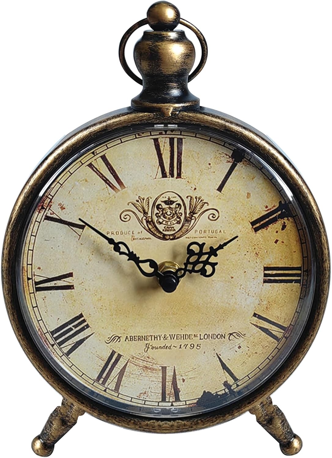 HZDHCLH Reloj de mesa vintage, funciona con pilas, reloj de repisa retro para sala de estar, chimenea, reloj de escritorio de metal silencioso,