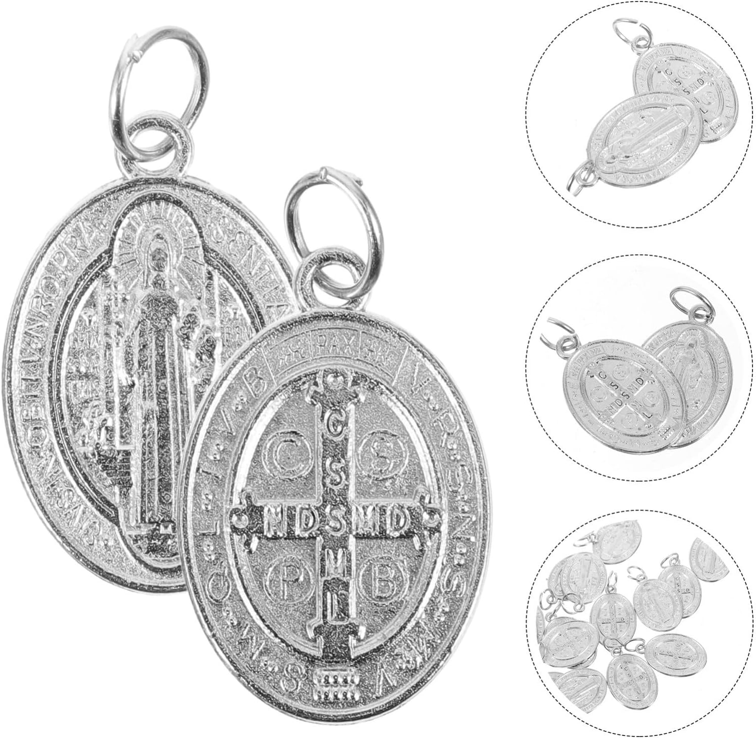 COHEALI 50 dijes de medalla de San Benito, dije de San Benito, colgante de San Santo a granel, colgante de metal para bricolaje, rosario, collar,